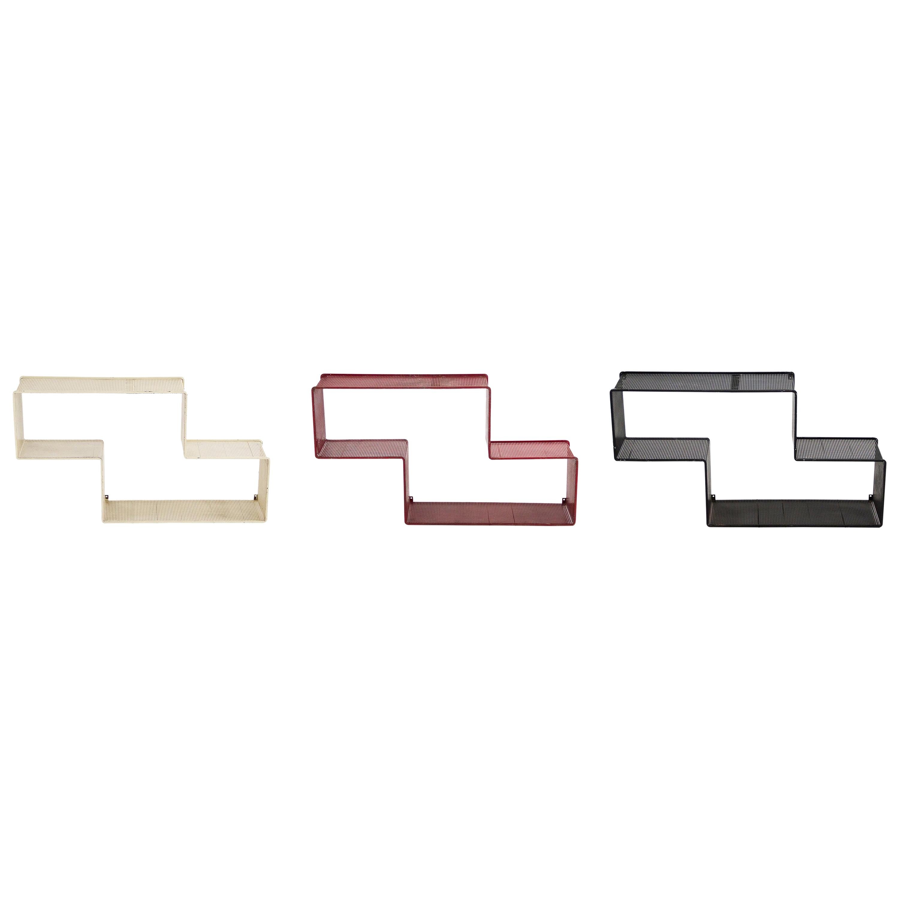 Set of 3 ‘Dedal’ Wall Shelves by Mathieu Matégot, Perforated Steel French, 1950s For Sale