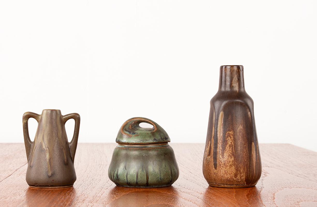 3er-Set Denbac Art Deco-Keramik aus geflammtem Steinzeug 1930. (Art déco) im Angebot