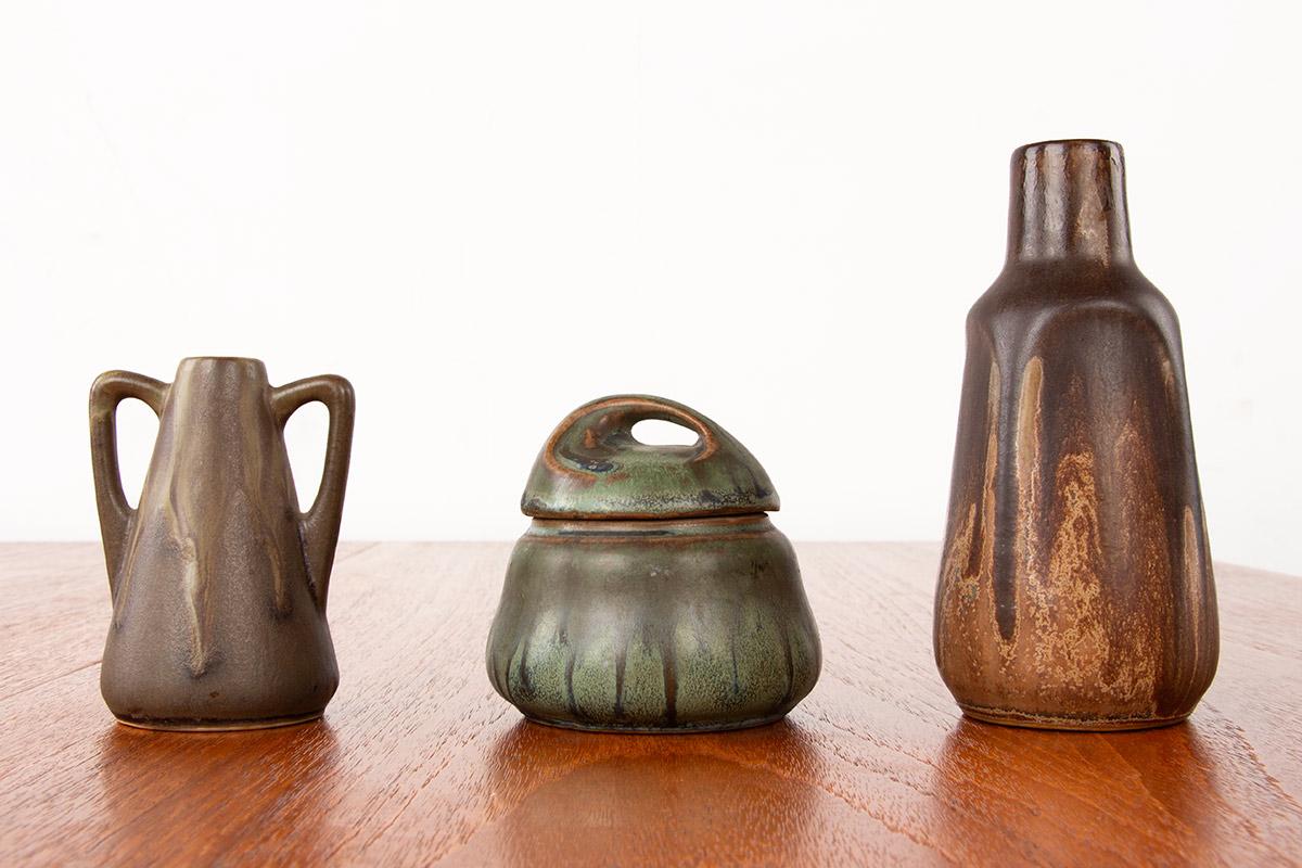3er-Set Denbac Art Deco-Keramik aus geflammtem Steinzeug 1930. (Französisch) im Angebot