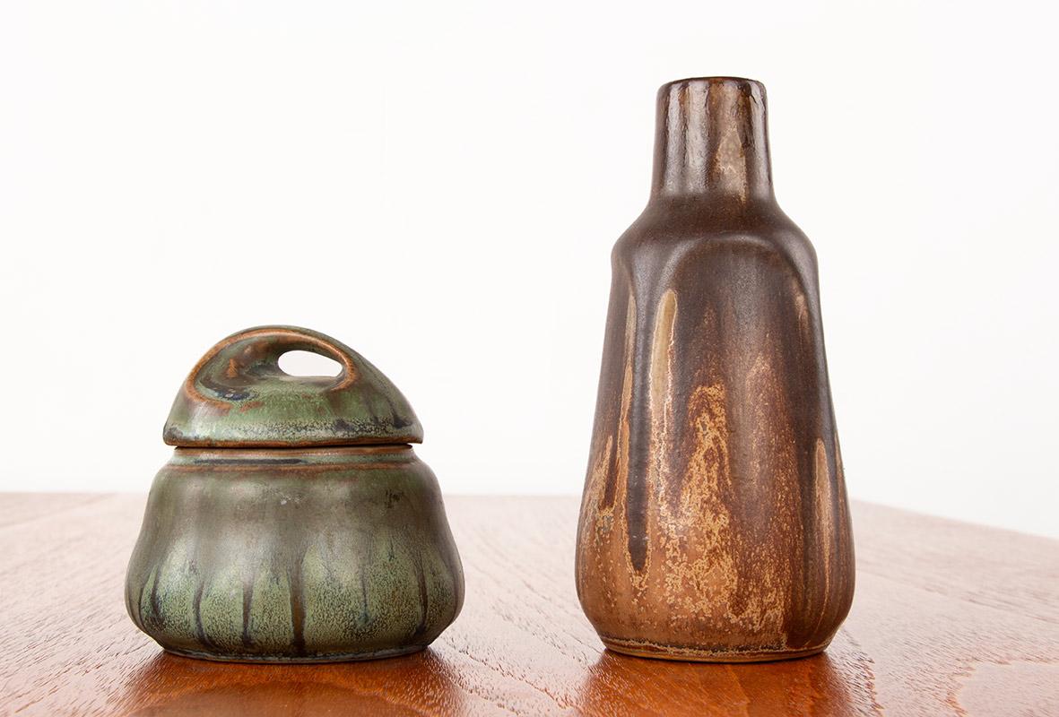 3er-Set Denbac Art Deco-Keramik aus geflammtem Steinzeug 1930. (Mitte des 20. Jahrhunderts) im Angebot