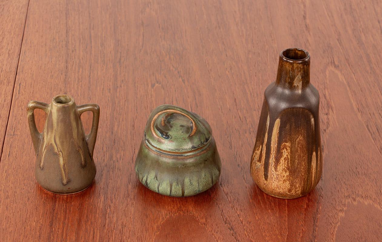3er-Set Denbac Art Deco-Keramik aus geflammtem Steinzeug 1930. (Steingut) im Angebot
