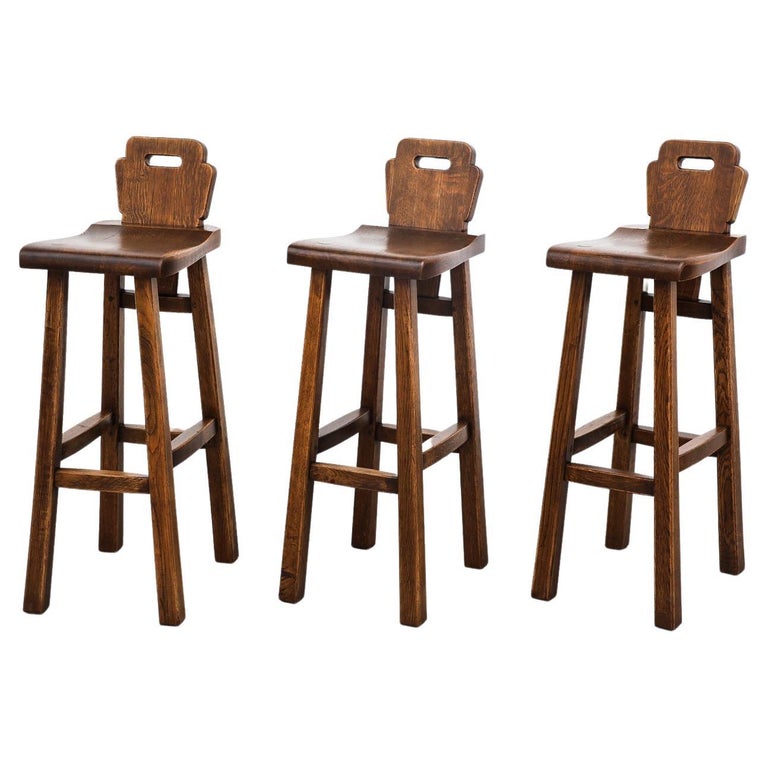 Set of 3 DePuydt Attributed Brutalist Bar Stools For Sale at 1stDibs