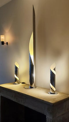 Design french lamp in inox - 1970s : 1 floor lamp