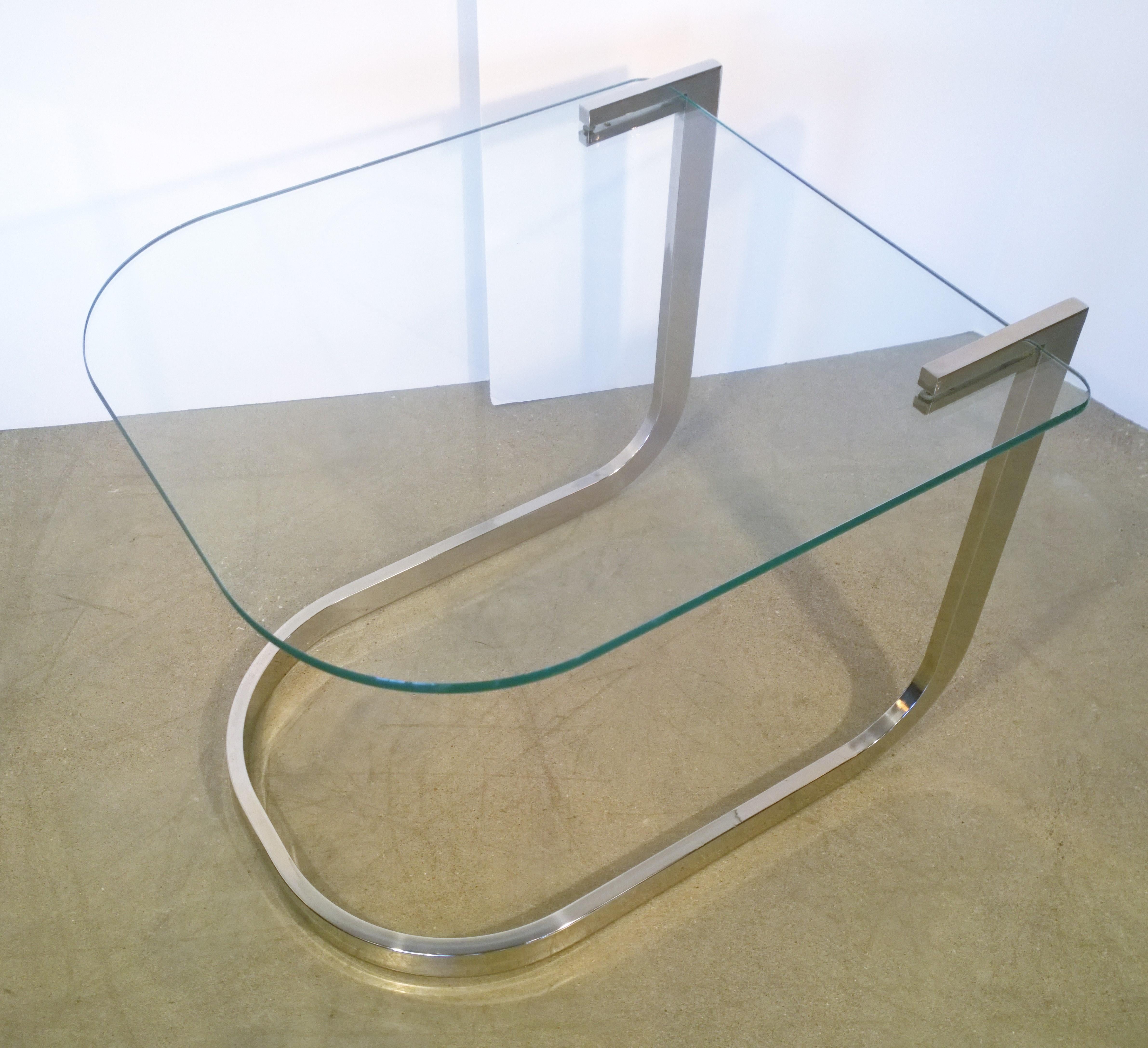 Set of 3 Design Institute America Horseshoe Shaped Chrome & Glass Nesting Tables For Sale 5