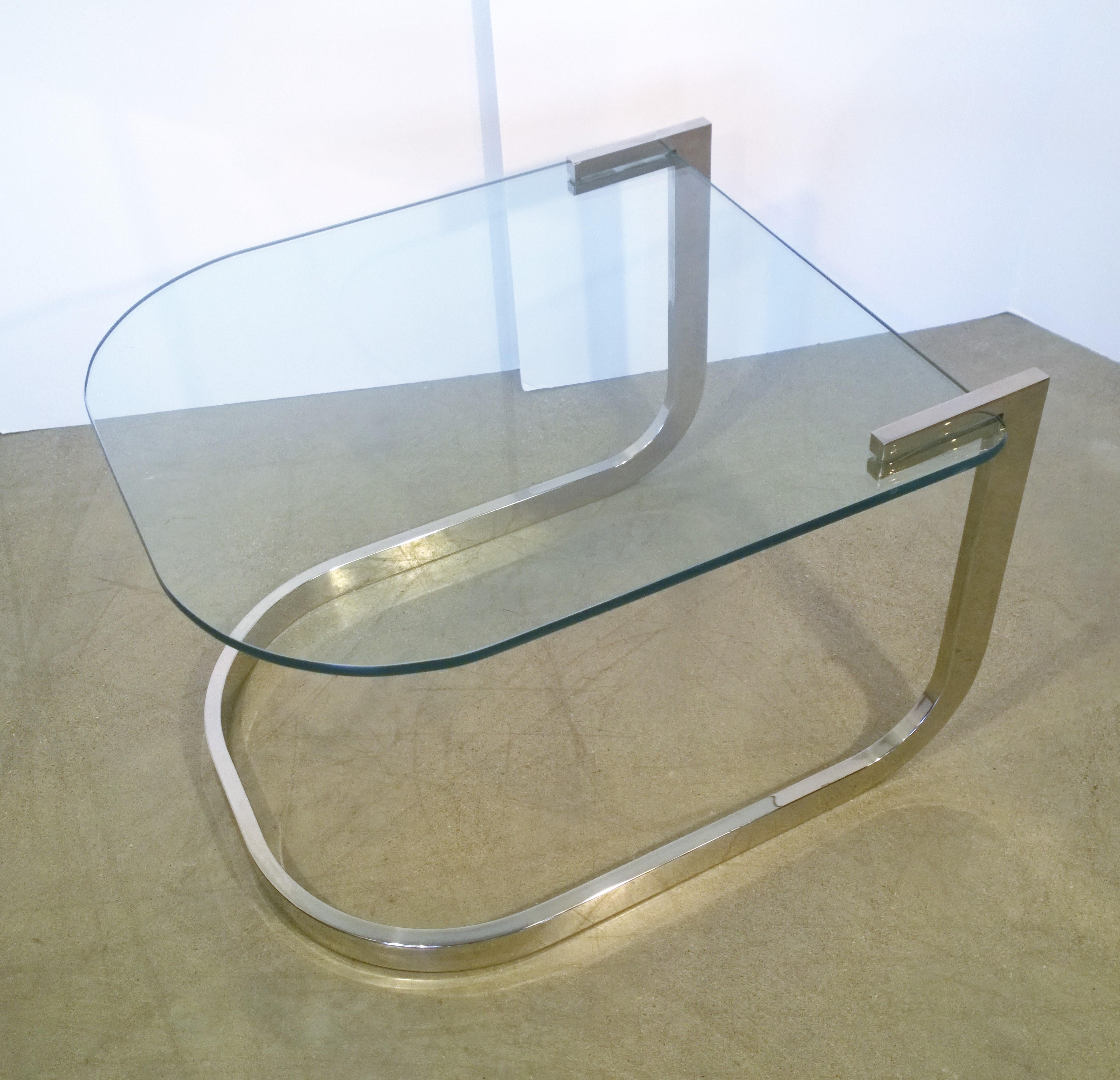 Set of 3 Design Institute America Horseshoe Shaped Chrome & Glass Nesting Tables For Sale 6