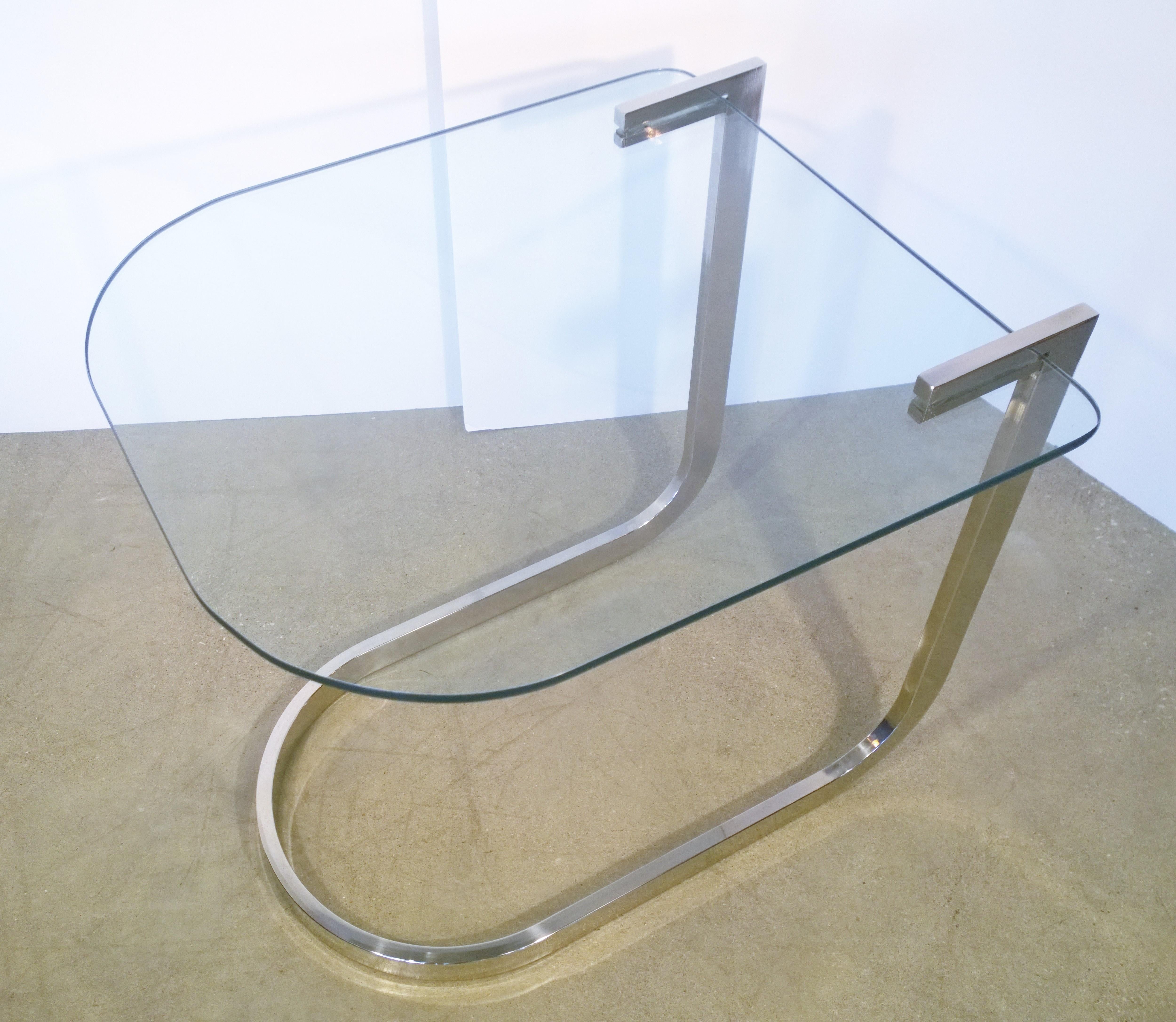 Set of 3 Design Institute America Horseshoe Shaped Chrome & Glass Nesting Tables For Sale 7