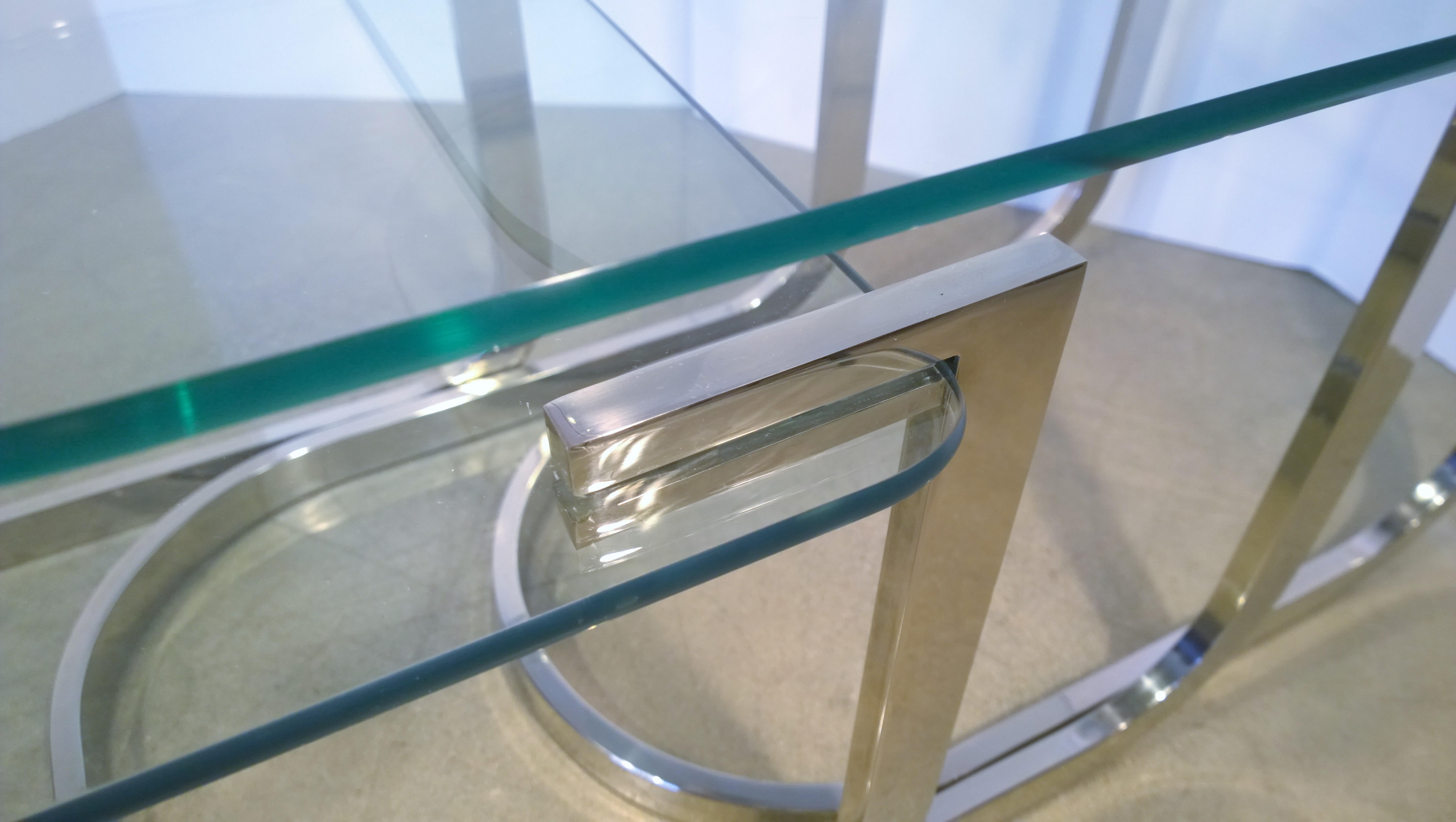 Set of 3 Design Institute America Horseshoe Shaped Chrome & Glass Nesting Tables For Sale 8