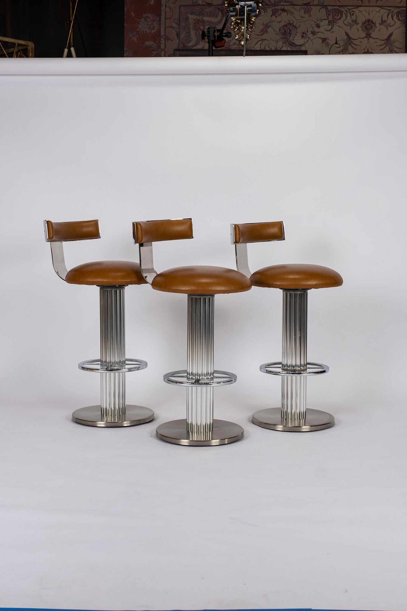 Art Deco Design For Leisure Chrome and Leather Barstools