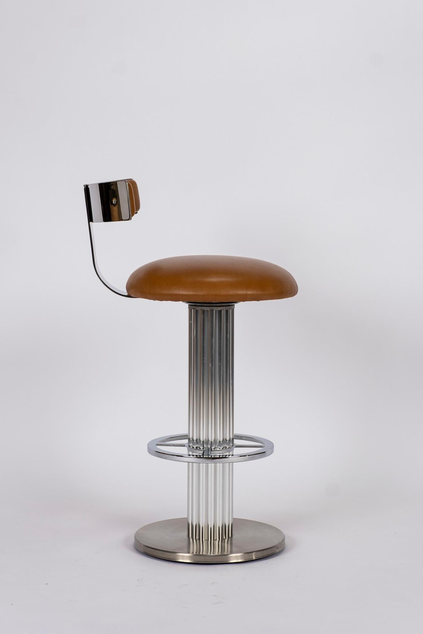 Design For Leisure Chrome and Leather Barstools 1