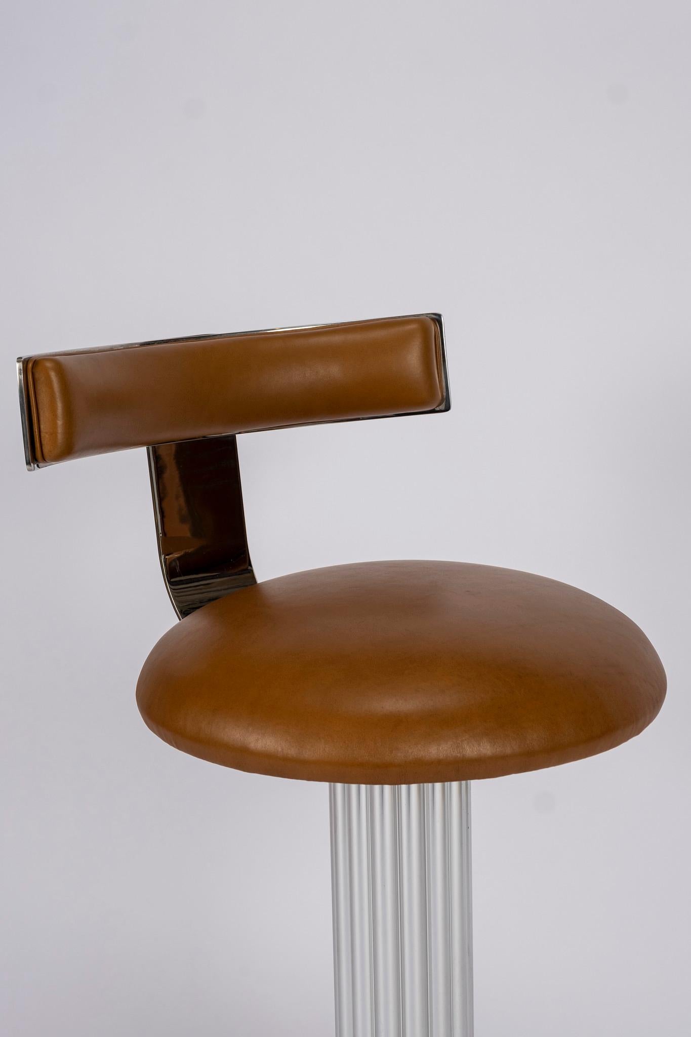 Design For Leisure Chrome and Leather Barstools 2
