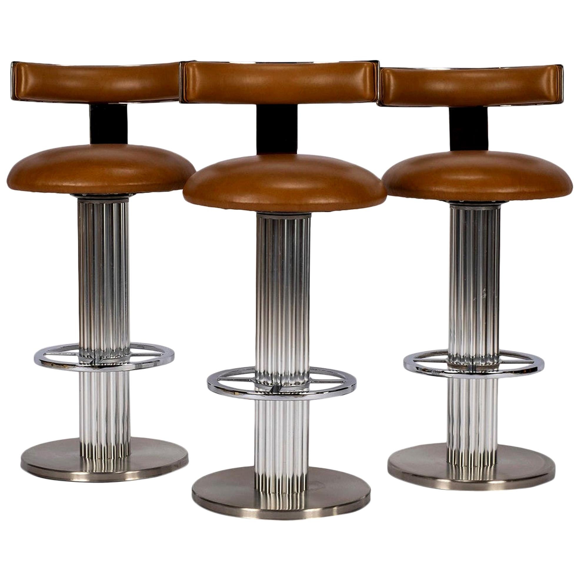 Design For Leisure Chrome and Leather Barstools
