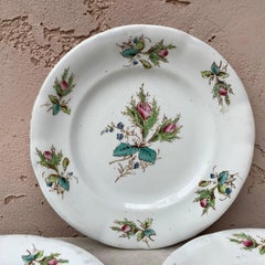 Set of 3 Dessert Plates with Roses Keller & Guerin Luneville, circa 1900