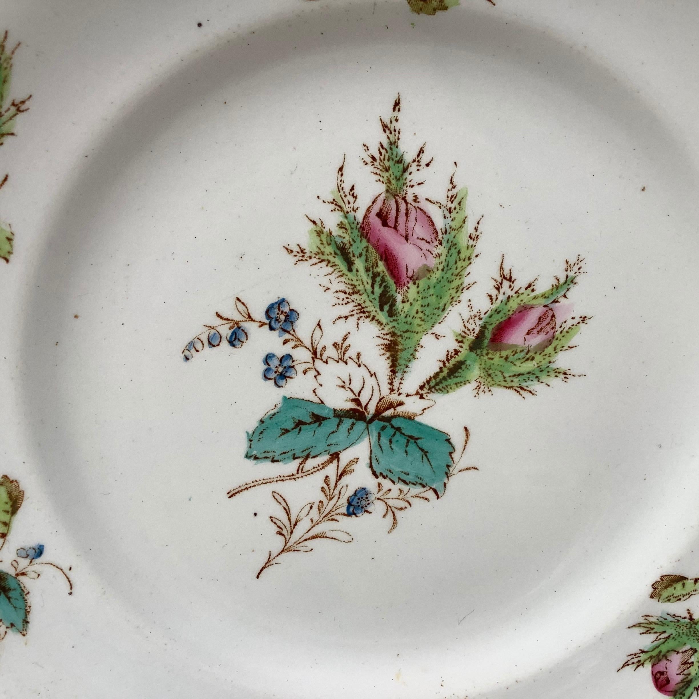French Set of 3 Dessert Plates with Roses Keller & Guerin Luneville, circa 1900 For Sale