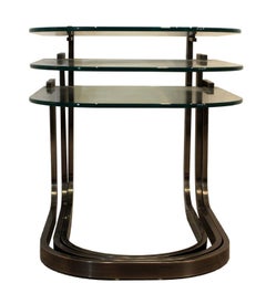 Set of 3 DIA Nesting Stacking Tables Glass and Brushed Pewter