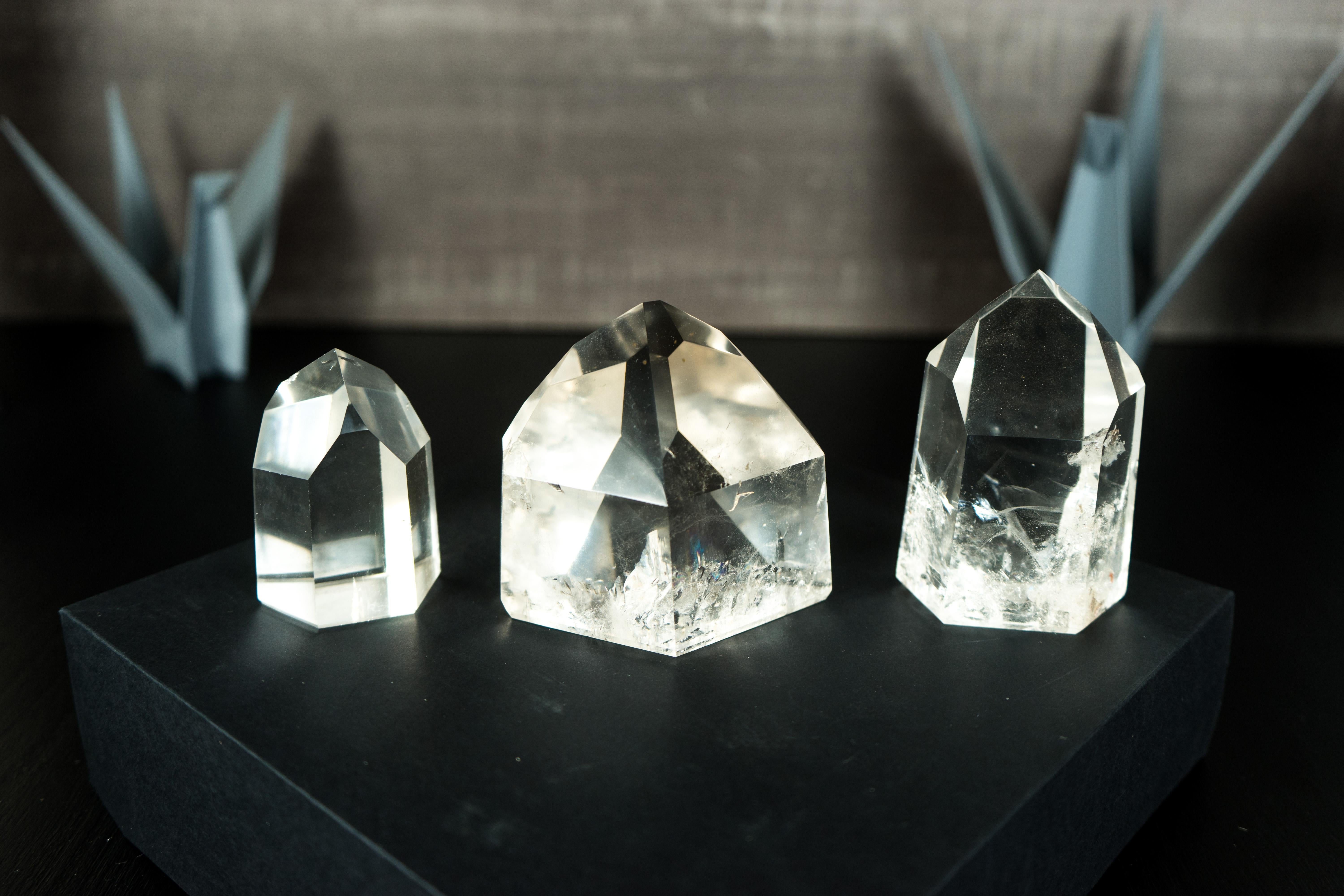 Set of 3 Diamantina Crystal Clear Quartz, Crystal Decor or Paperweight For Sale 4