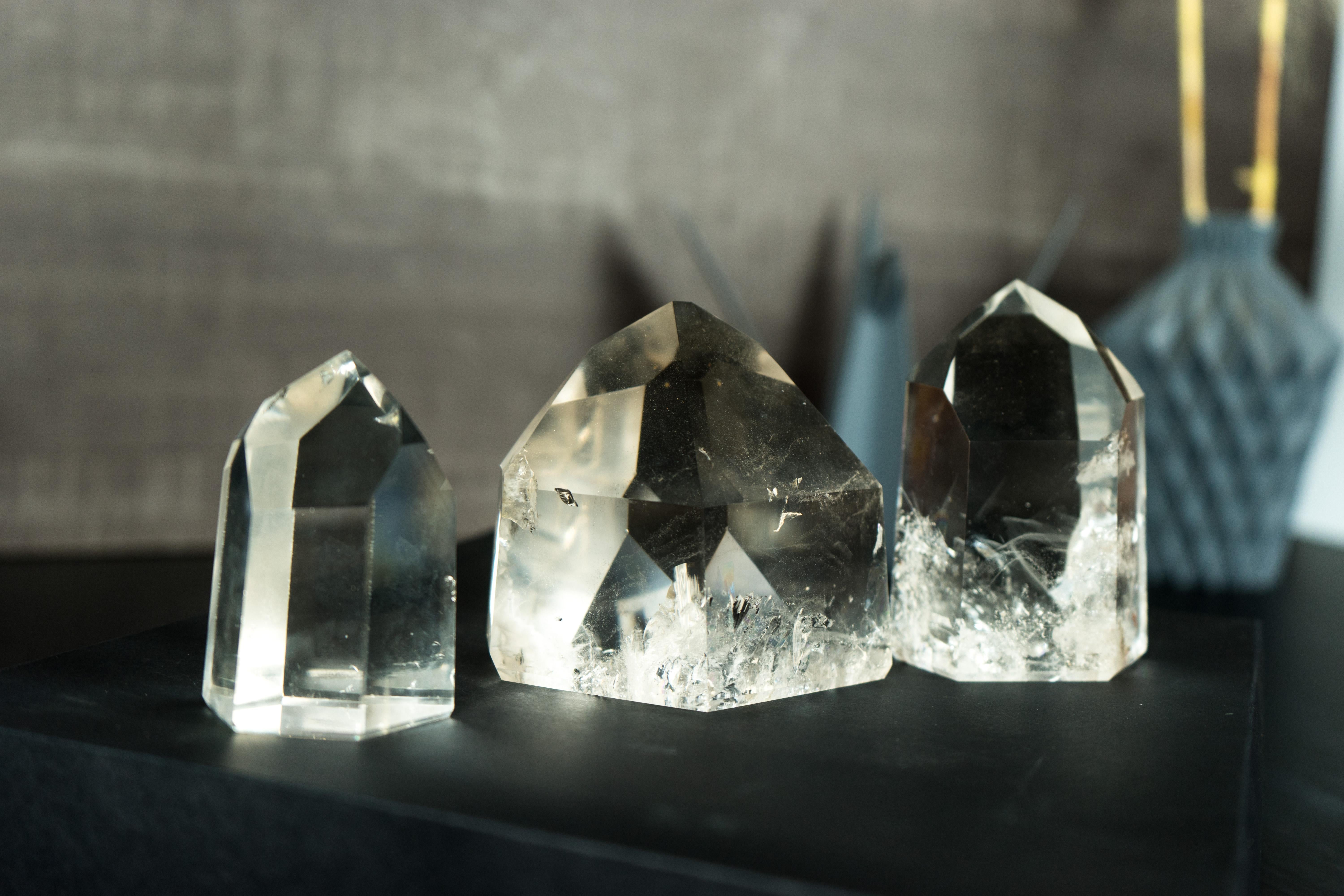 Set of 3 Diamantina Crystal Clear Quartz, Crystal Decor or Paperweight For Sale 5