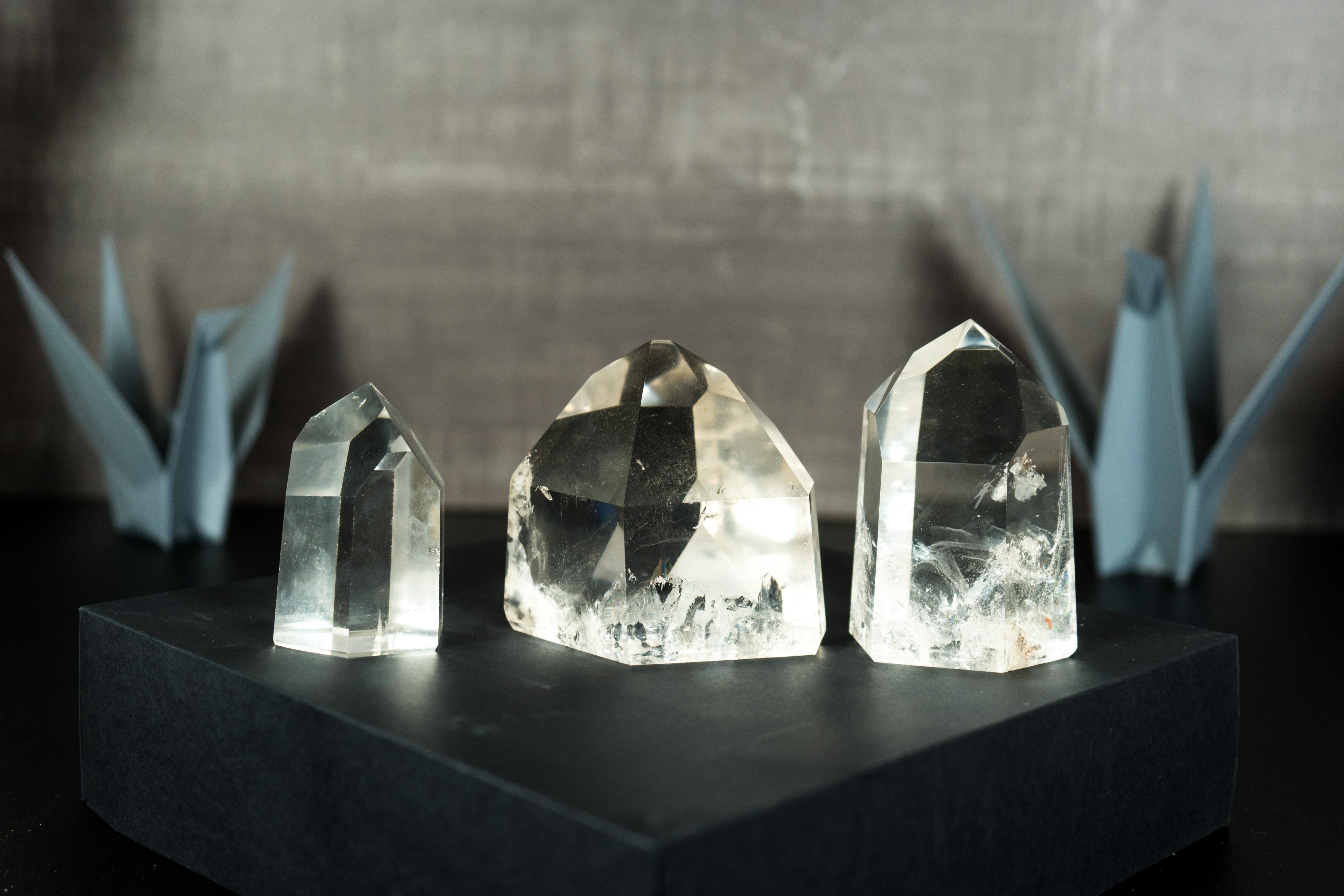Set of 3 Diamantina Crystal Clear Quartz, Crystal Decor or Paperweight For Sale 6