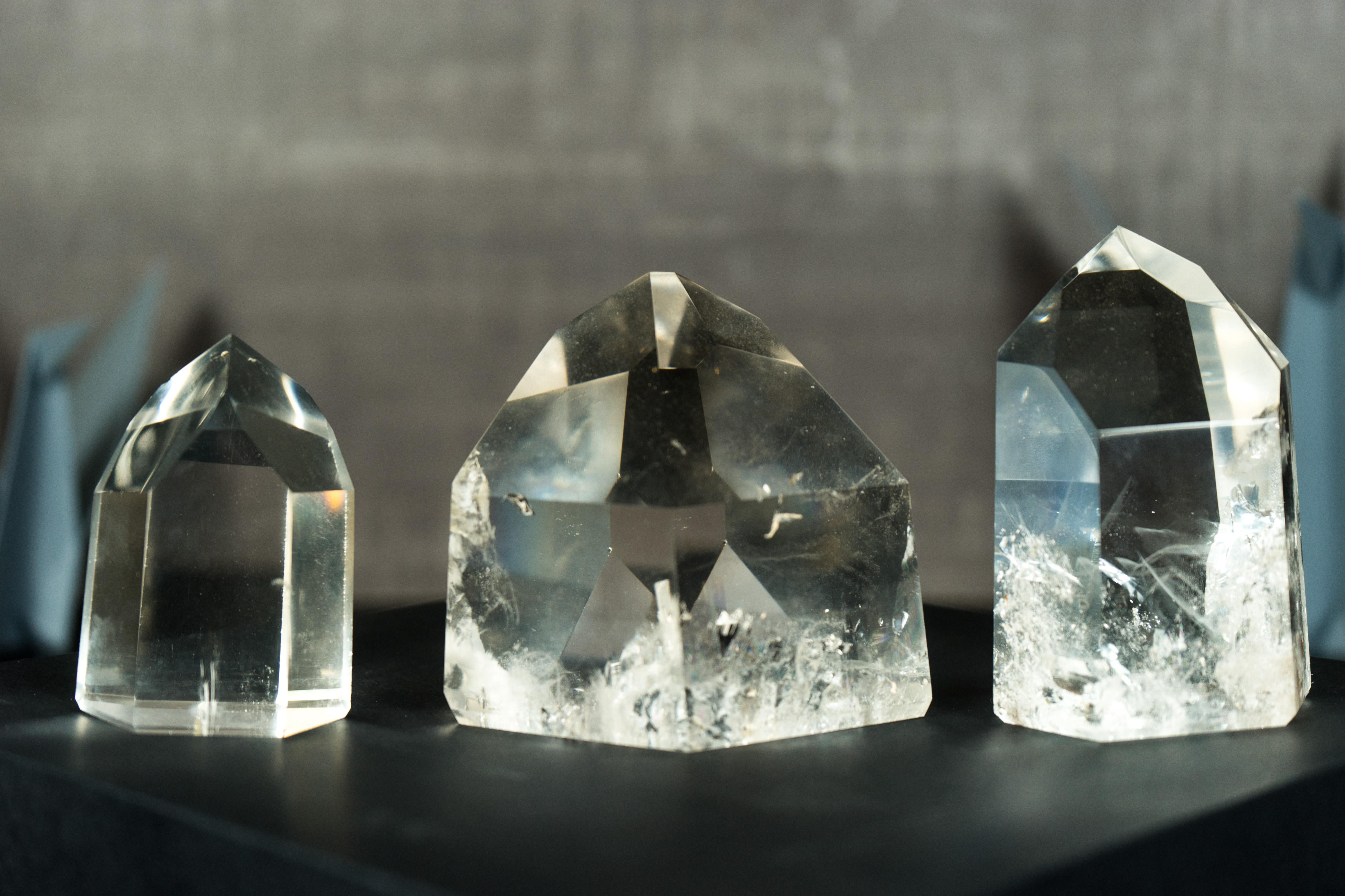 Set of 3 Diamantina Crystal Clear Quartz, Crystal Decor or Paperweight For Sale 7