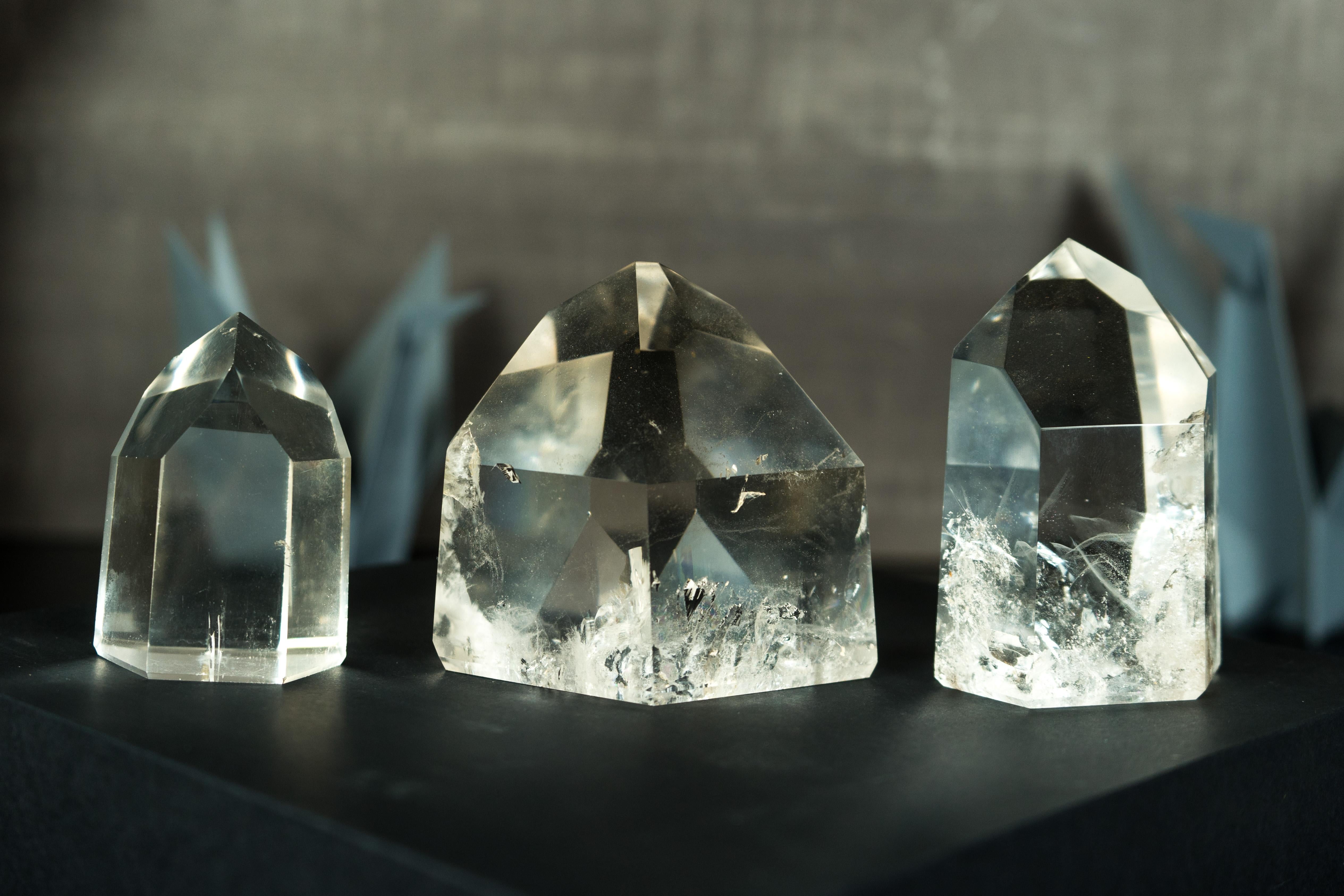 Set of 3 Diamantina Crystal Clear Quartz, Crystal Decor or Paperweight For Sale 8