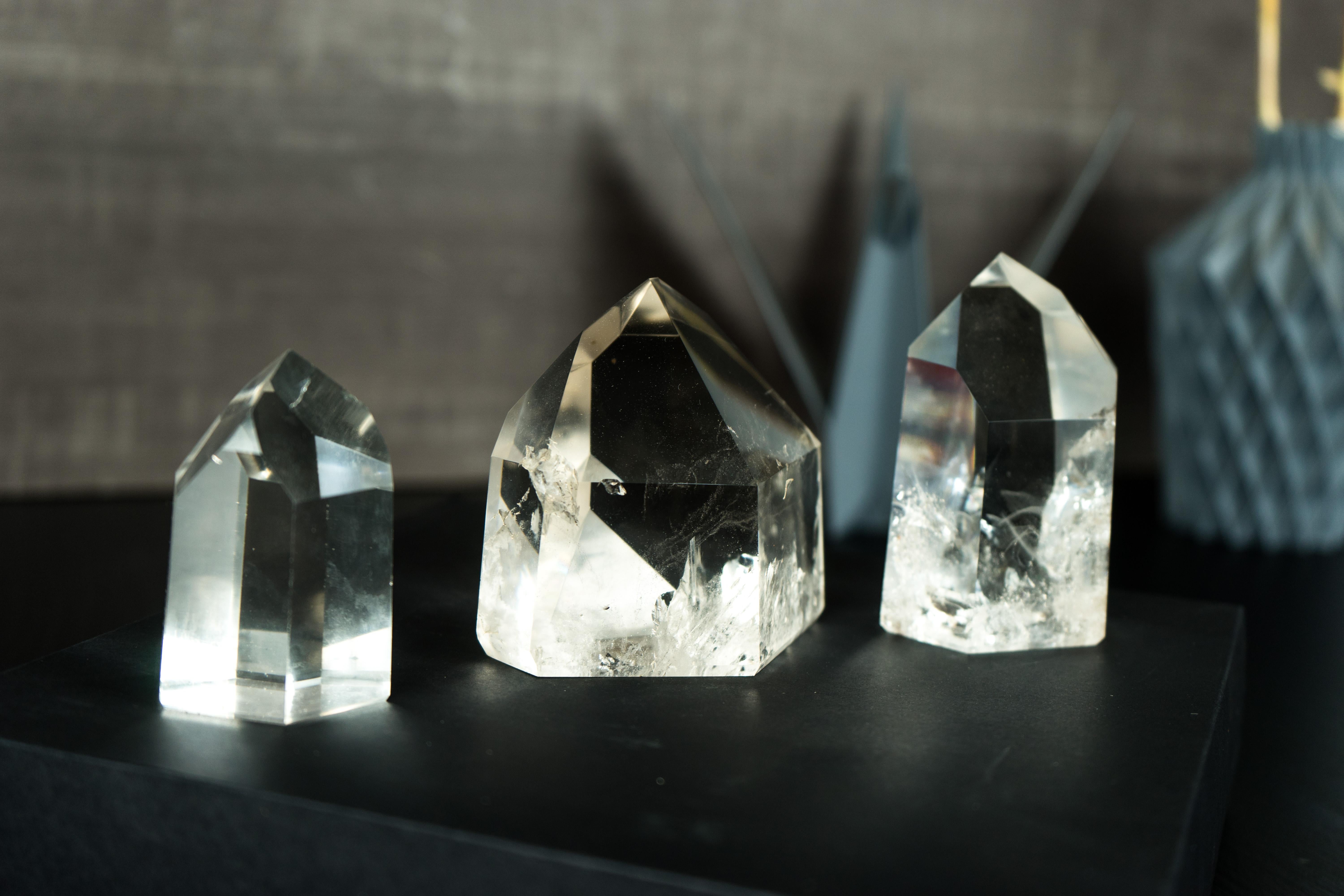 Set of 3 Diamantina Crystal Clear Quartz, Crystal Decor or Paperweight In New Condition For Sale In Ametista Do Sul, BR
