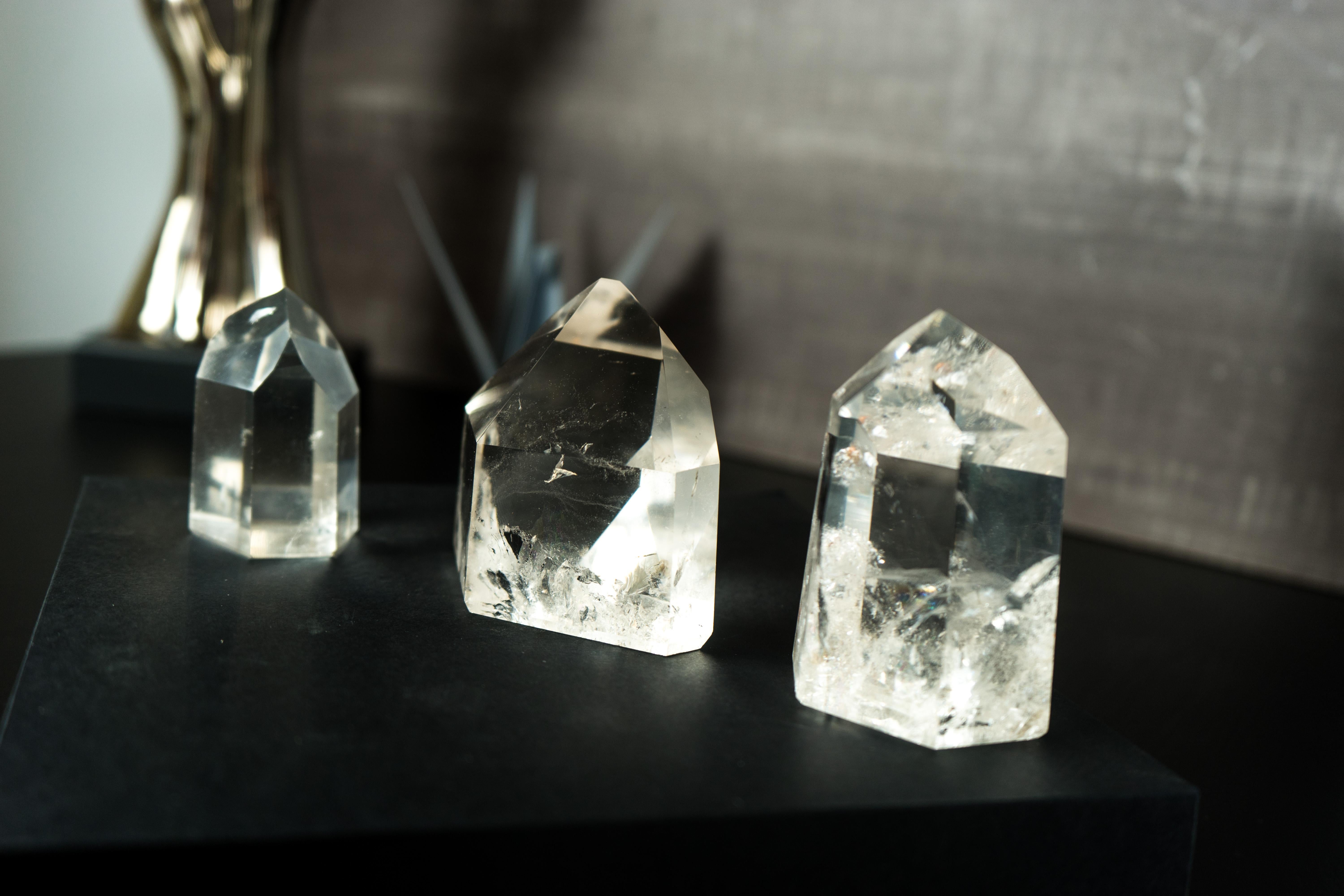 Contemporary Set of 3 Diamantina Crystal Clear Quartz, Crystal Decor or Paperweight For Sale