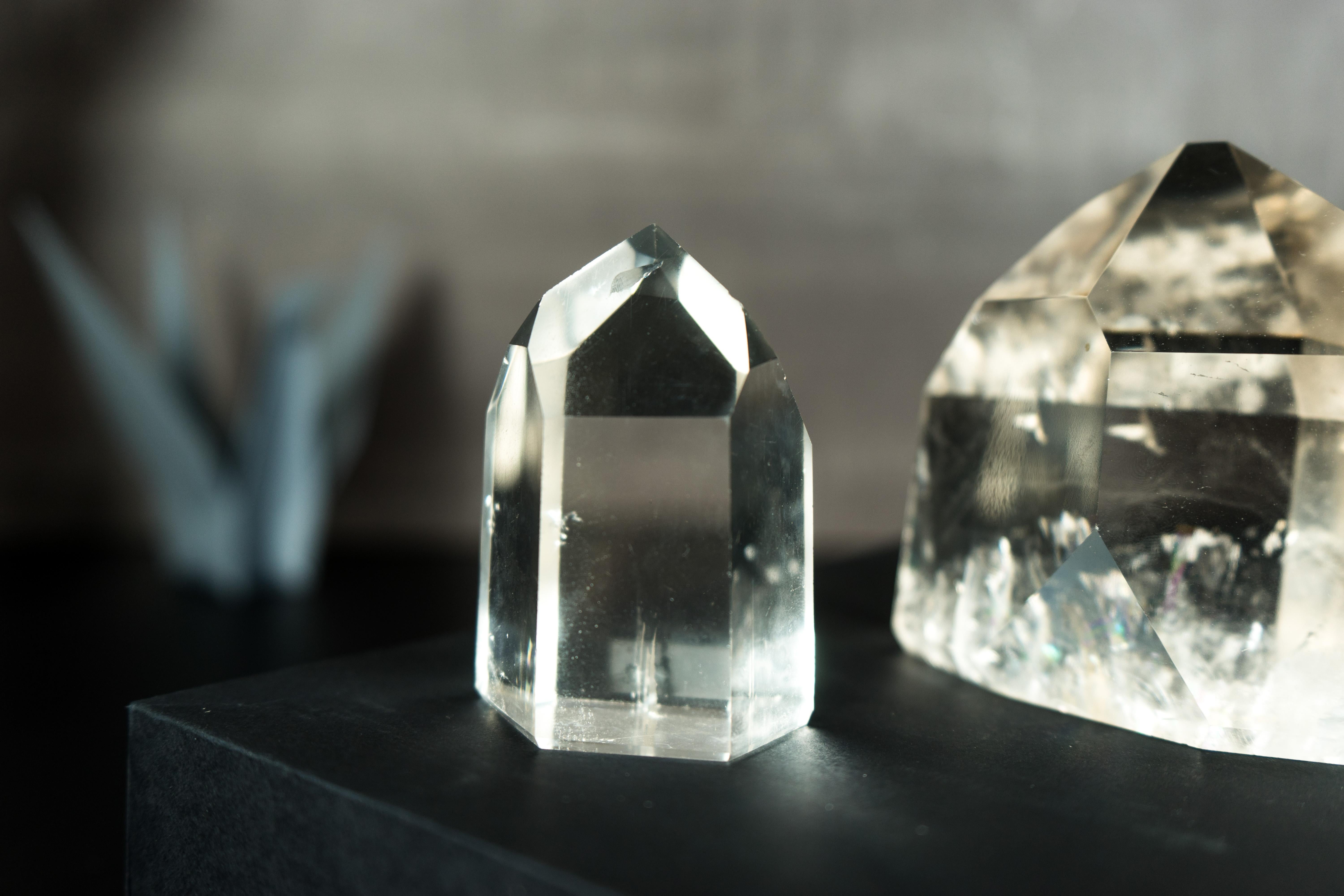 Amethyst Set of 3 Diamantina Crystal Clear Quartz, Crystal Decor or Paperweight For Sale