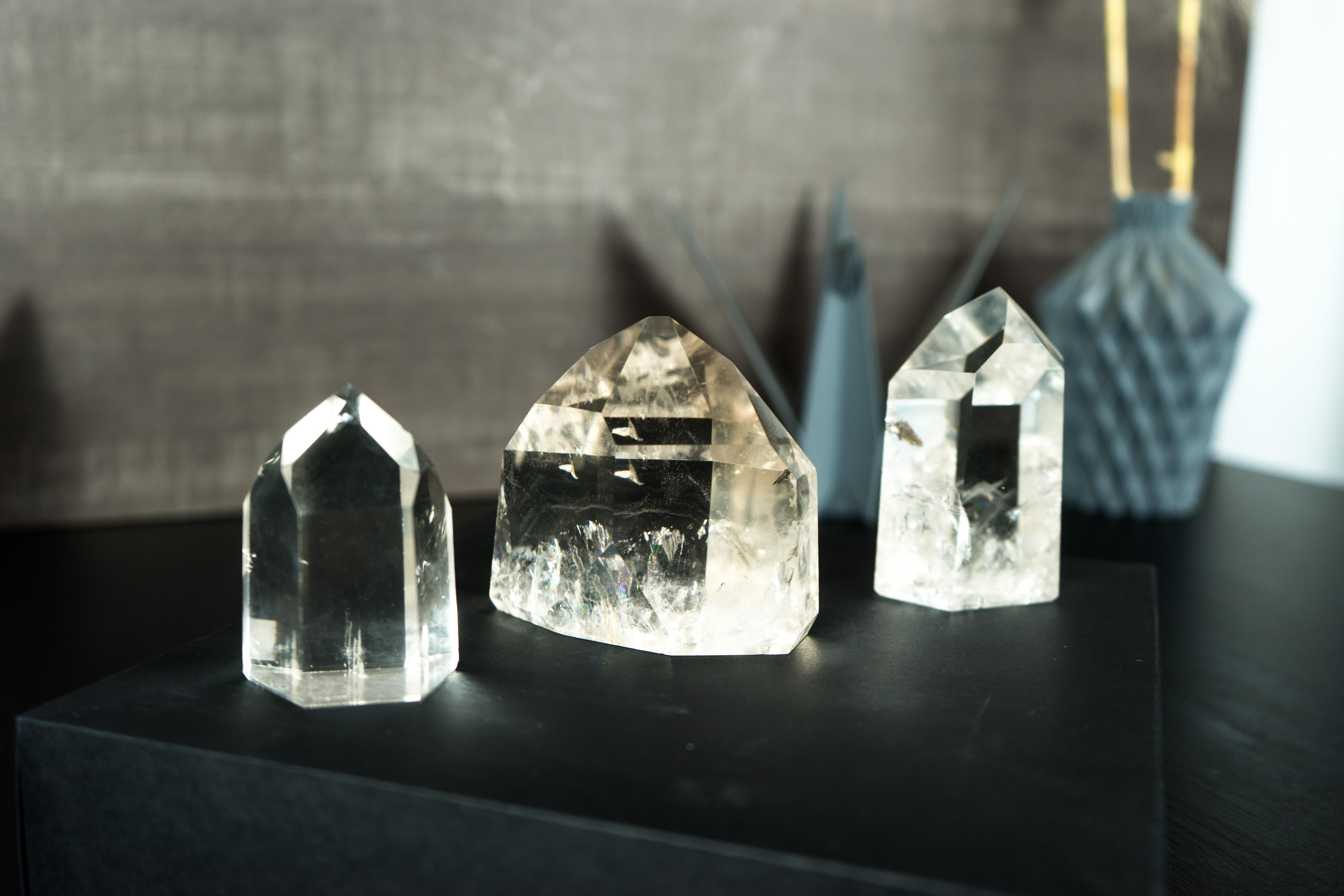 Set of 3 Diamantina Crystal Clear Quartz, Crystal Decor or Paperweight For Sale 1