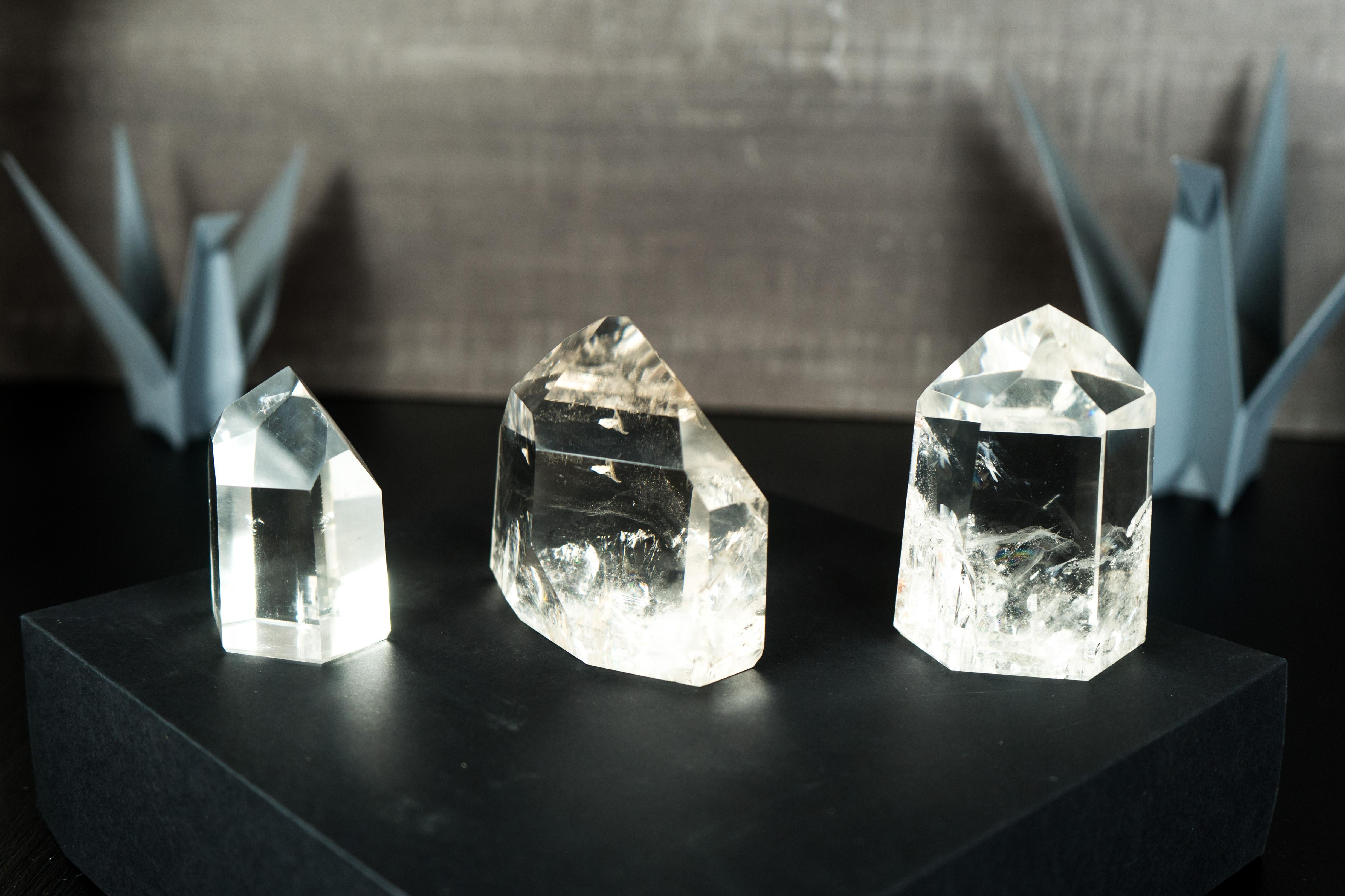 Set of 3 Diamantina Crystal Clear Quartz, Crystal Decor or Paperweight For Sale 2