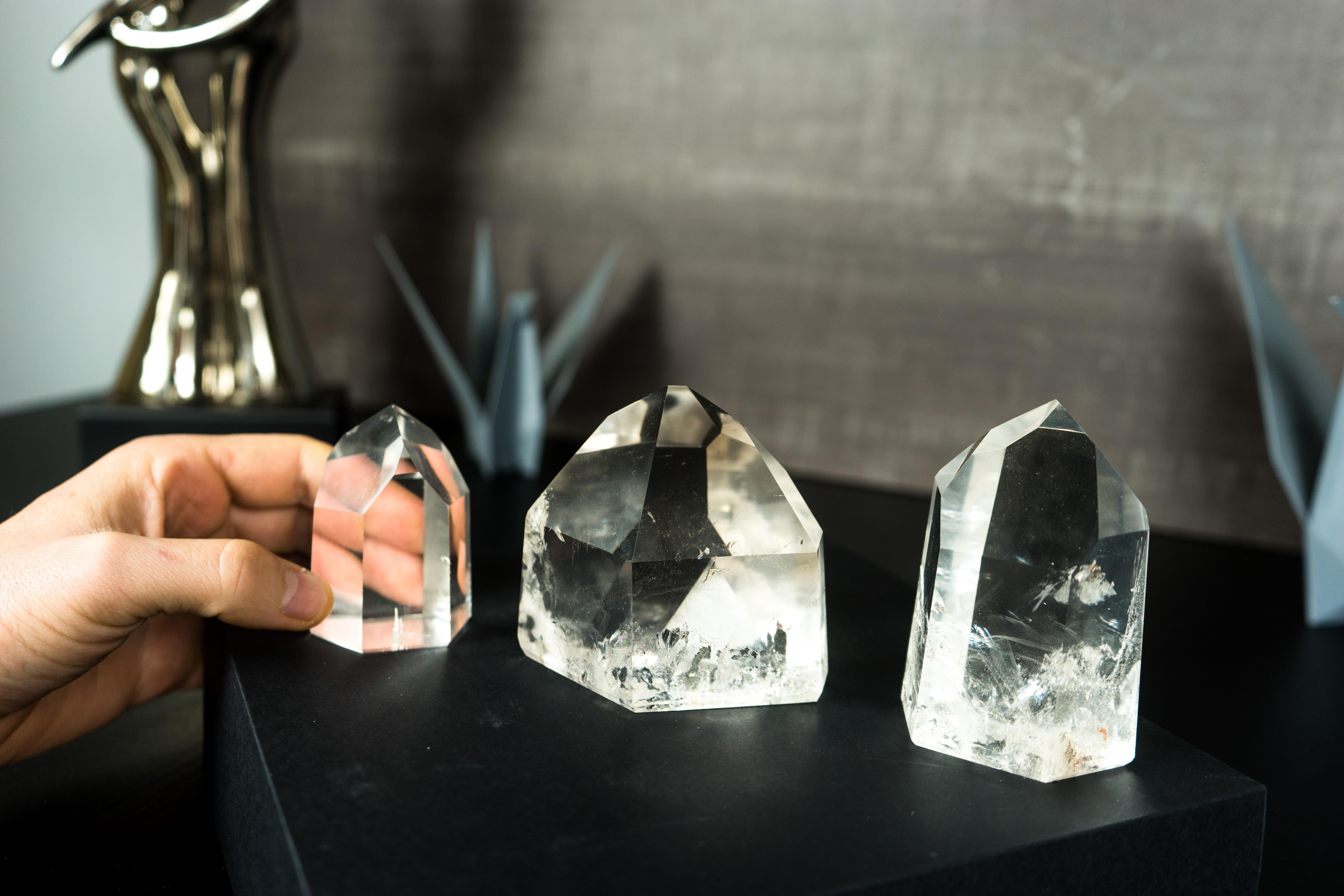 Set of 3 Diamantina Crystal Clear Quartz, Crystal Decor or Paperweight For Sale 3