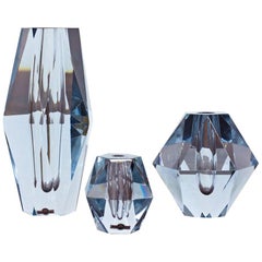 Ensemble de 3 vases en cristal "Diamond" de Strömbergshyttan:: Suède