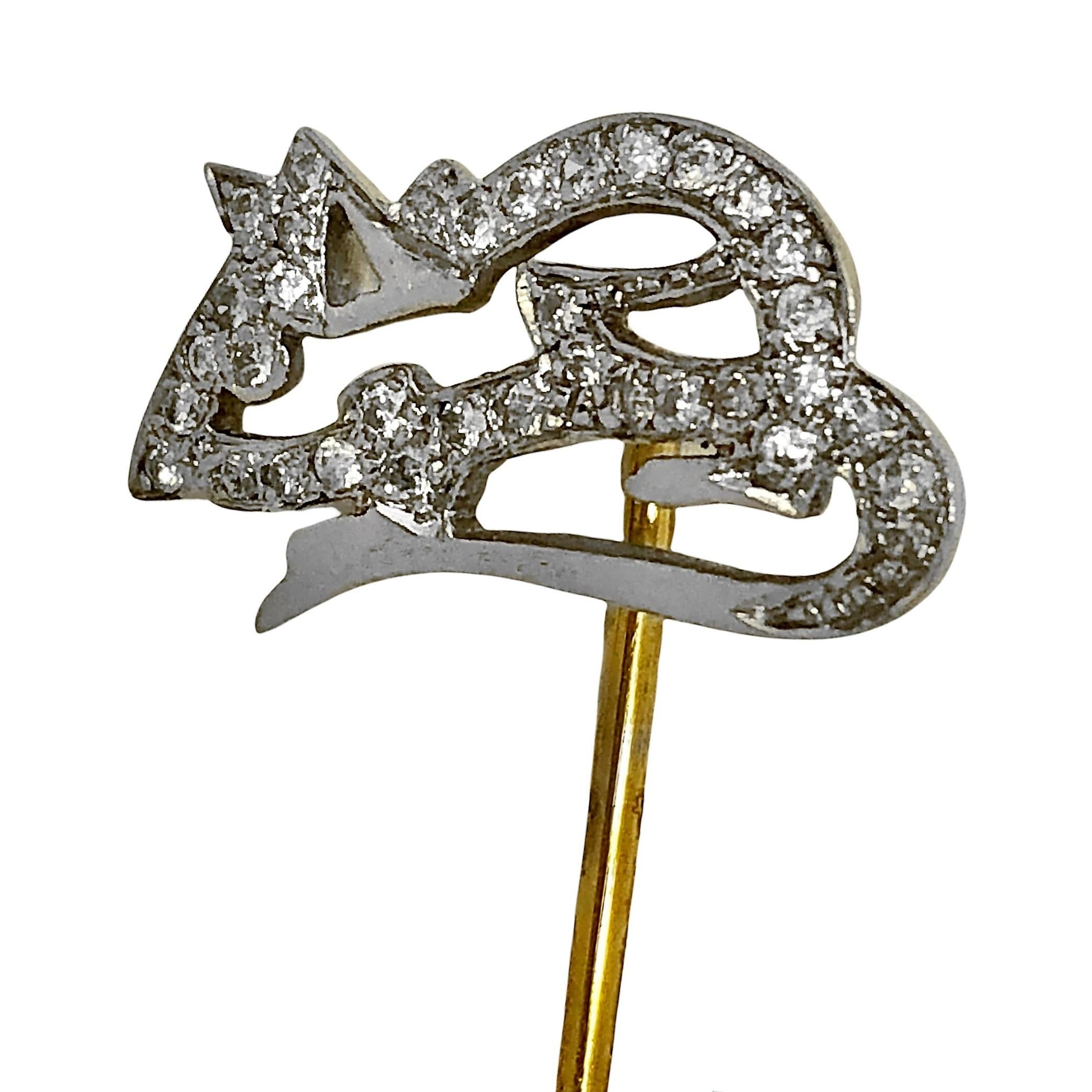 Women's or Men's Set of 3 Diamond Encrusted Mice Stickpins in 18K White Gold with 14K Yellow Pins For Sale