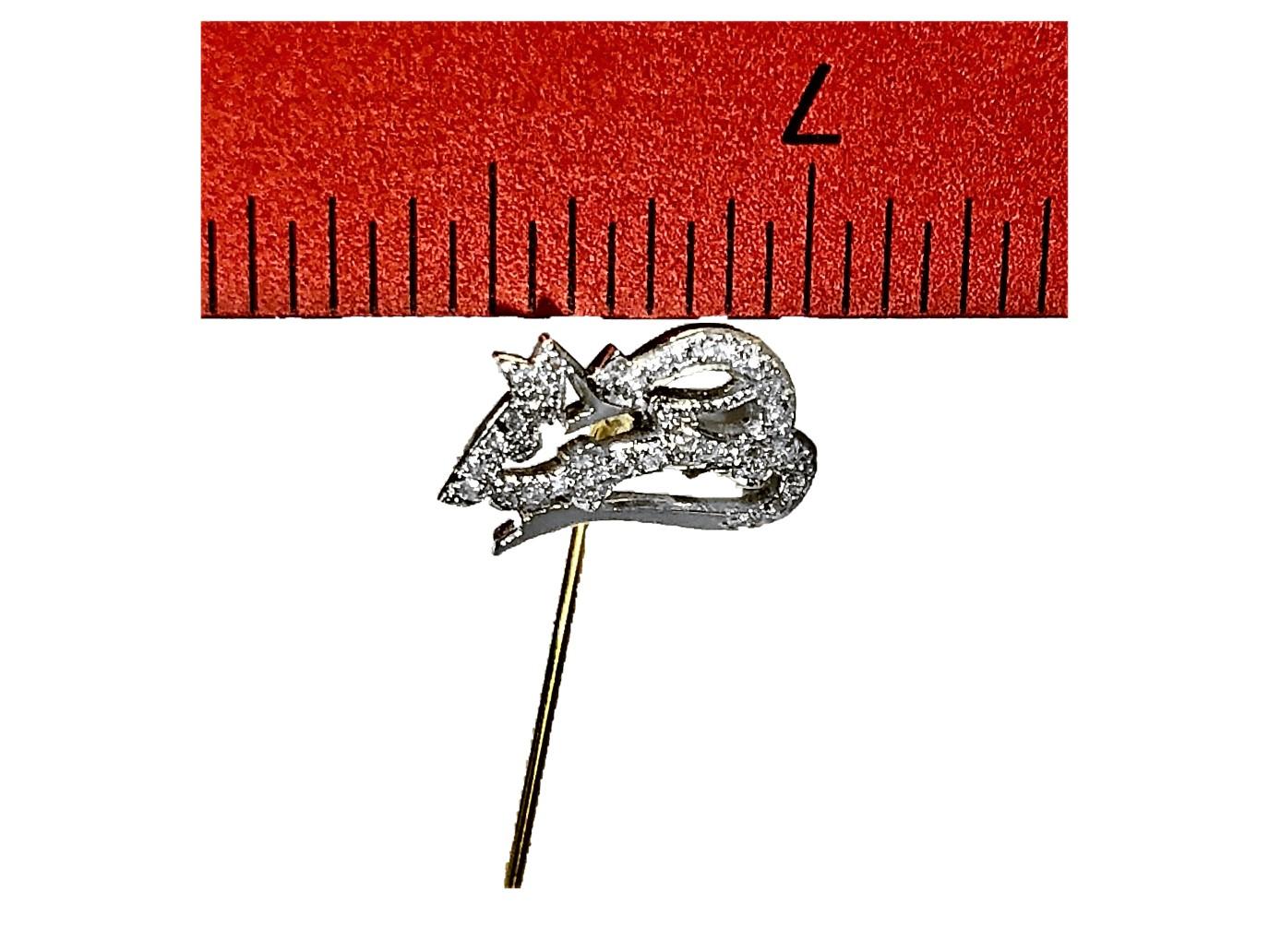Set of 3 Diamond Encrusted Mice Stickpins in 18K White Gold with 14K Yellow Pins For Sale 1