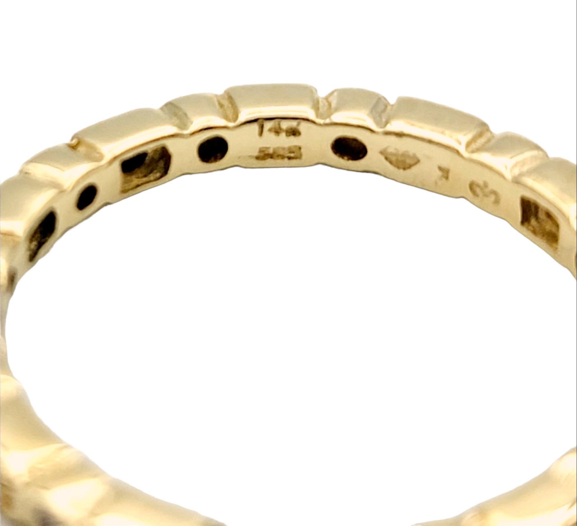 Women's Set of 3 Diamond Eternity Milgrain Stacking Band Rings in 14 Karat Yellow Gold For Sale