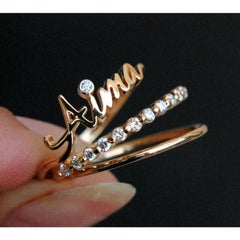 Set of 3 Diamond Name Ring Eternity Band in 14k Solid Gold