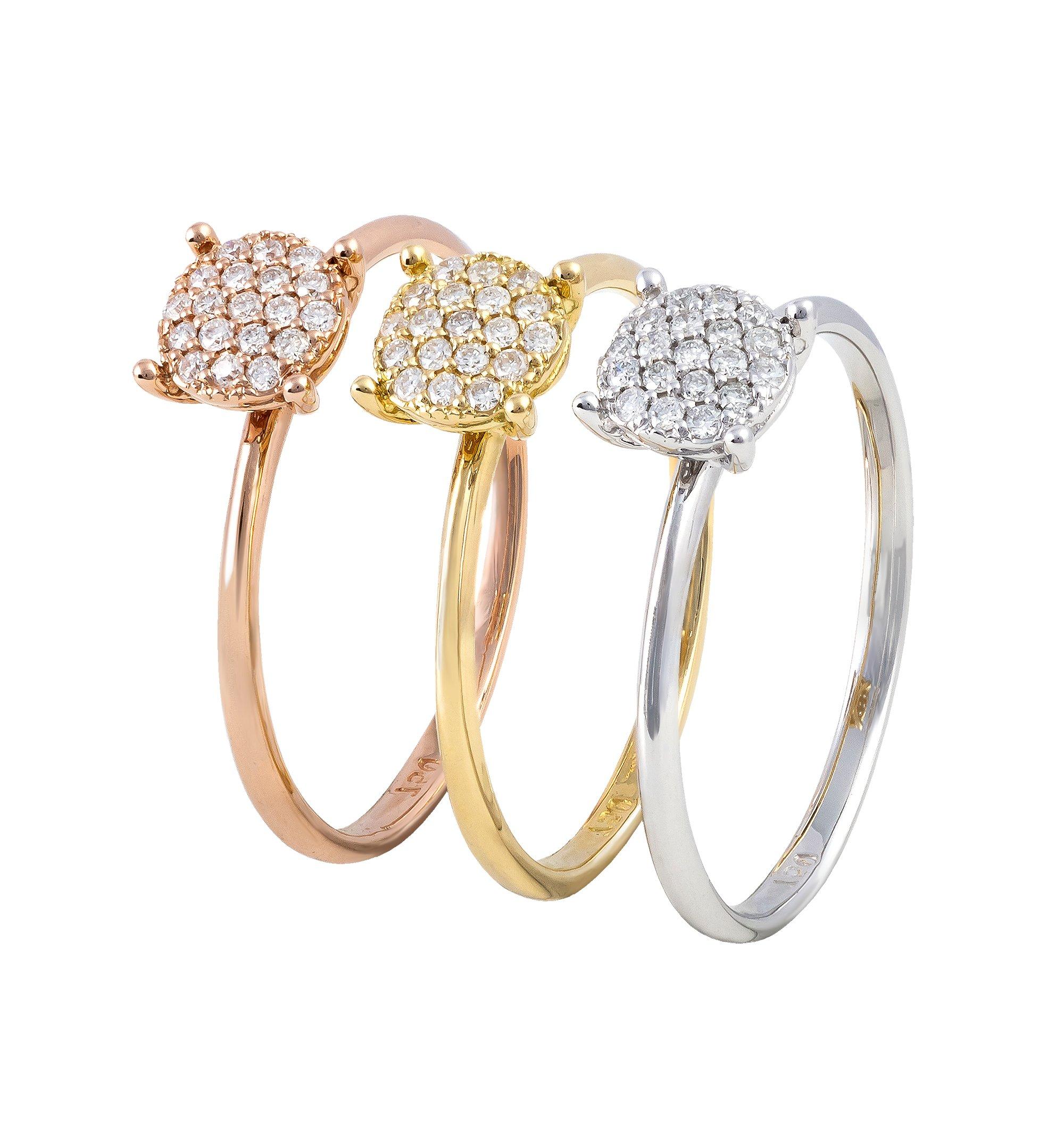 Set of 3 Diamond RINGS 18K Rose, White and Yellow Gold Diamond 0.35 Cts/39 Pcs