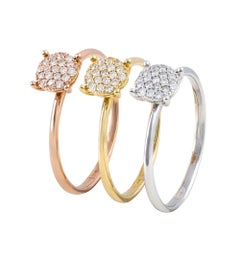 Set of 3 Diamond Rings 18K Rose, White and Yellow Gold Diamond for Her