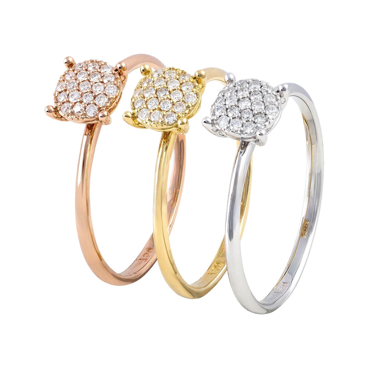 Set of 3 Diamond Rings 18K Rose, White and Yellow Gold Diamond for Her For Sale