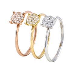 Set of 3 Diamond Rings 18K Rose, White and Yellow Gold Diamond for Her
