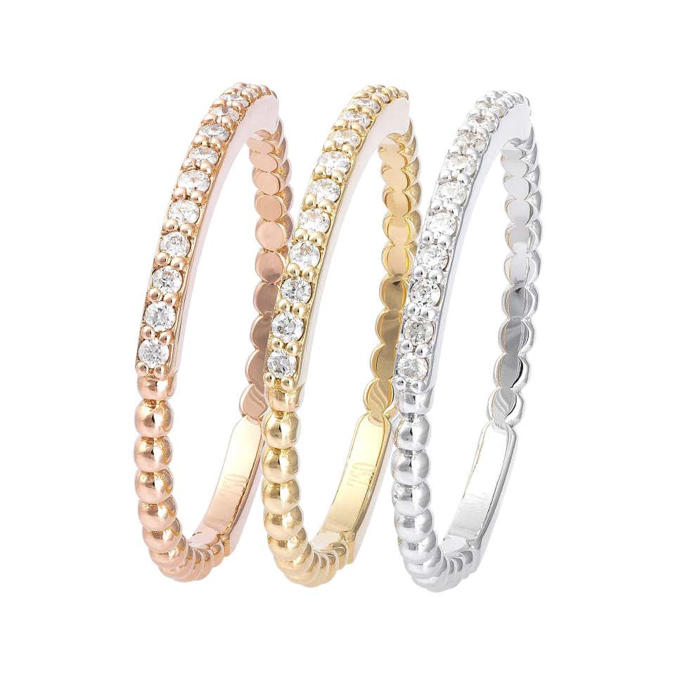 Stackable Rings For Sale 14 Karat White, Yellow, and Rose Gold Diamond Bezel Stacking Rings For ...