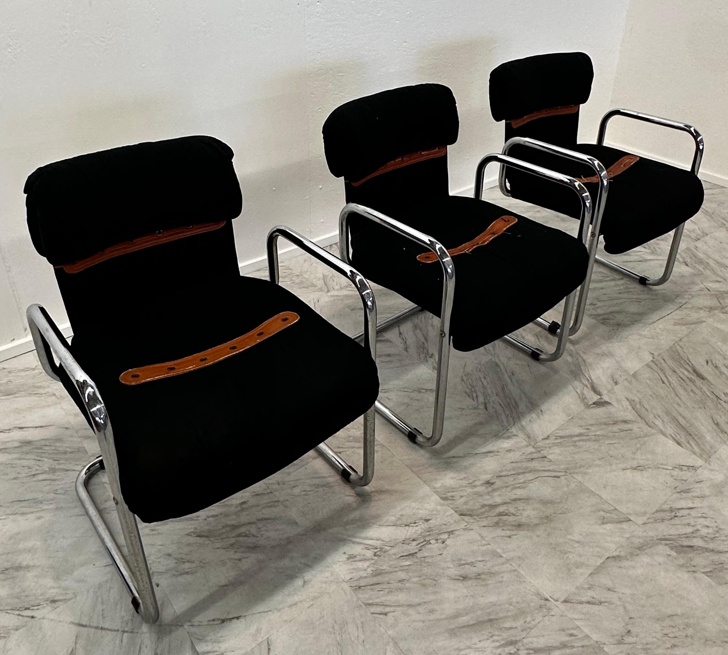 Late 20th Century Set of 3 Dining Chairs By Guido Faleschini for Hermes 1980s For Sale