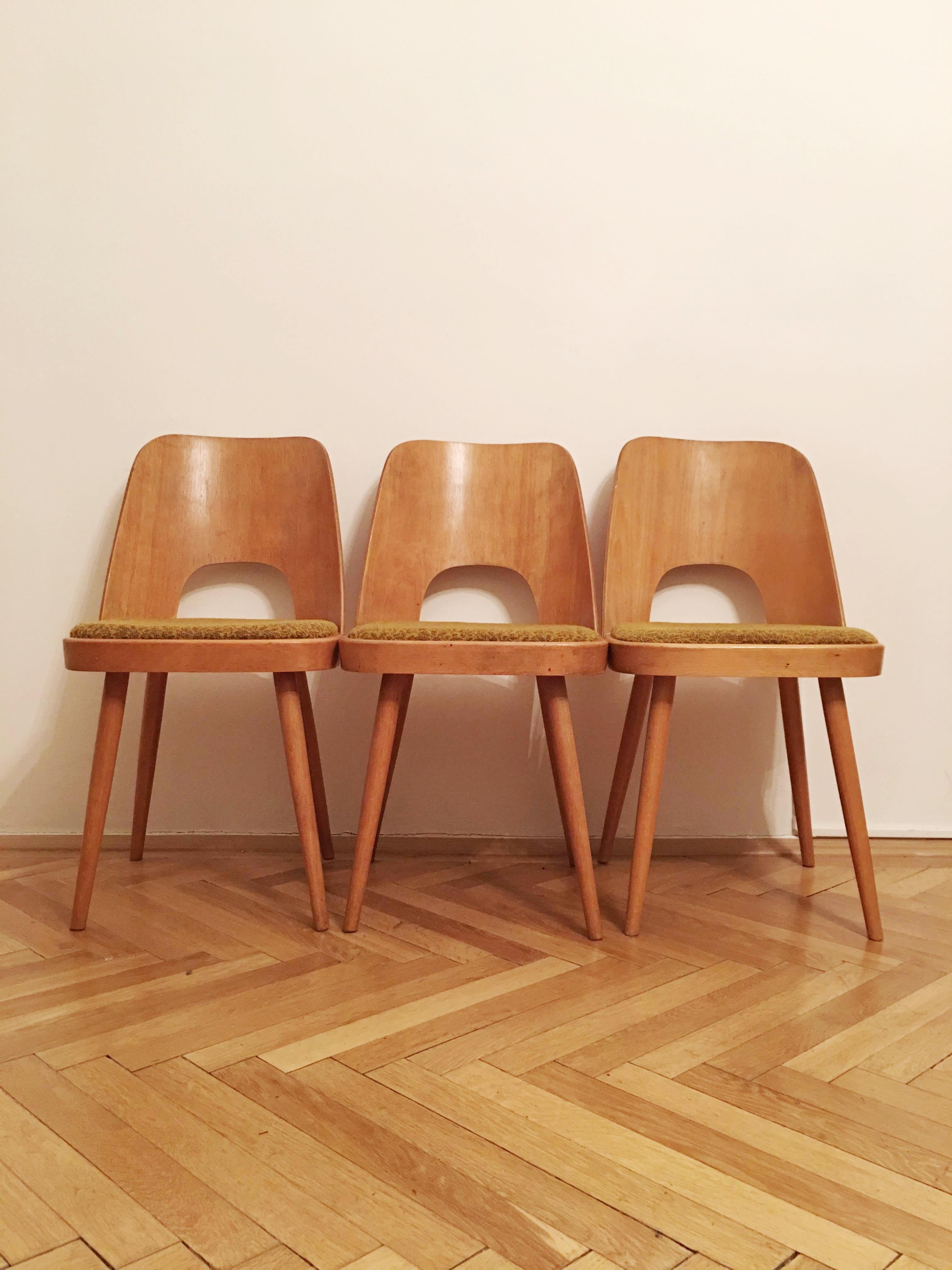 Set of 3 Dining Chairs by Oswald Haerdtl for TON In Good Condition In Prague, CZ