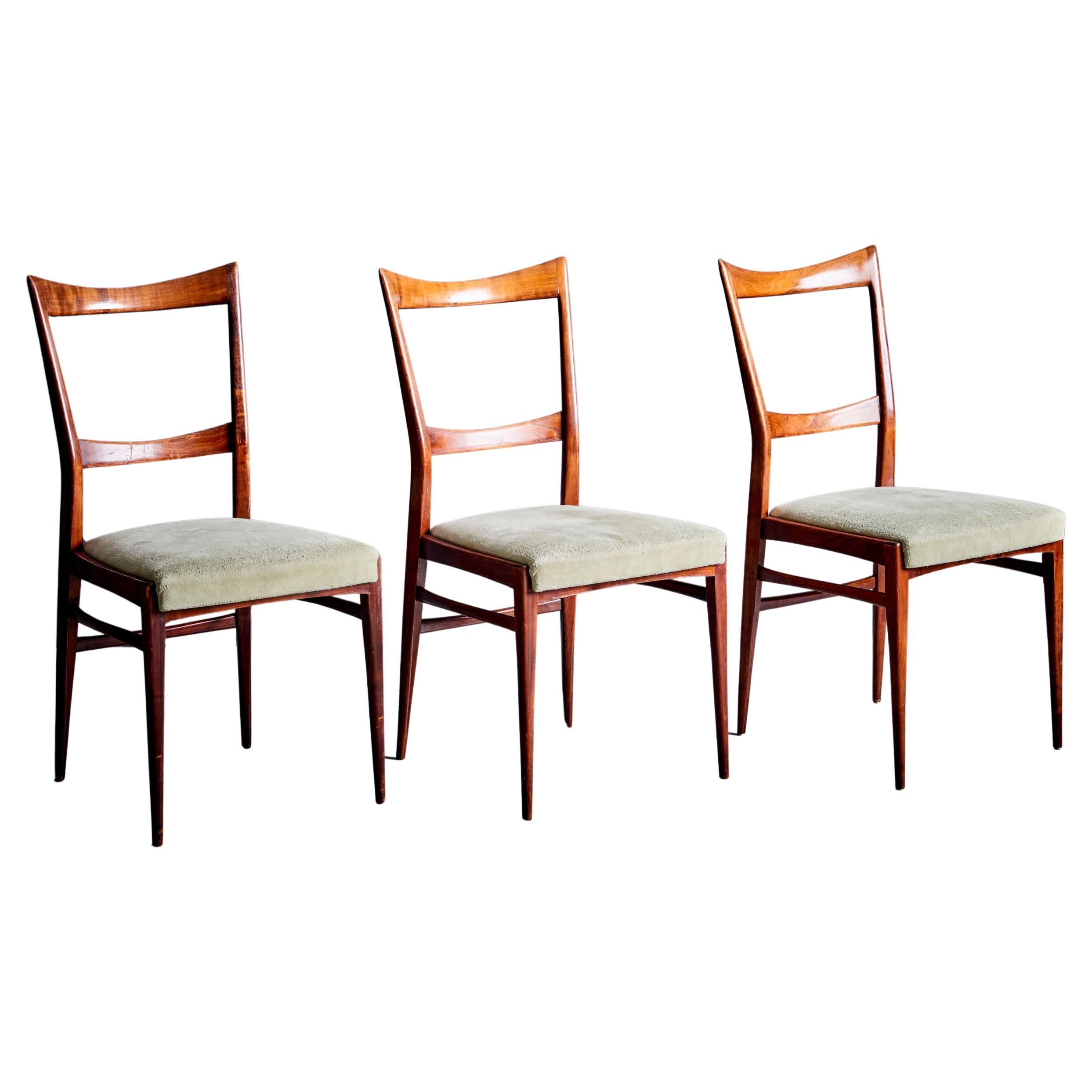 Set of 3 Mahogany Dining Chairs in the manner of Ico Parisi 1960s