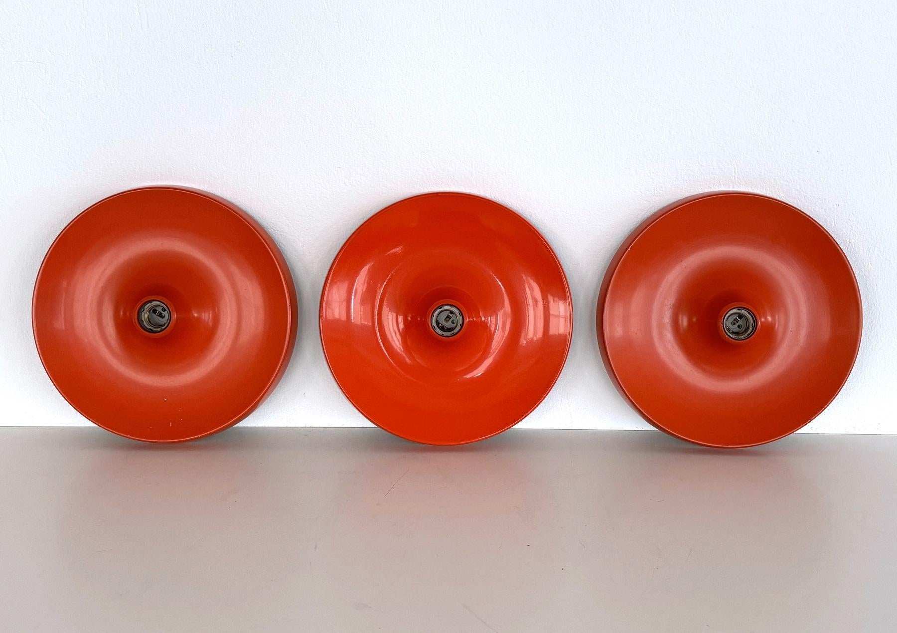 Mid-Century Modern Set of 3 Disc Wall Sconce of Flush Mount Lights in the Charlotte Perriand Style For Sale