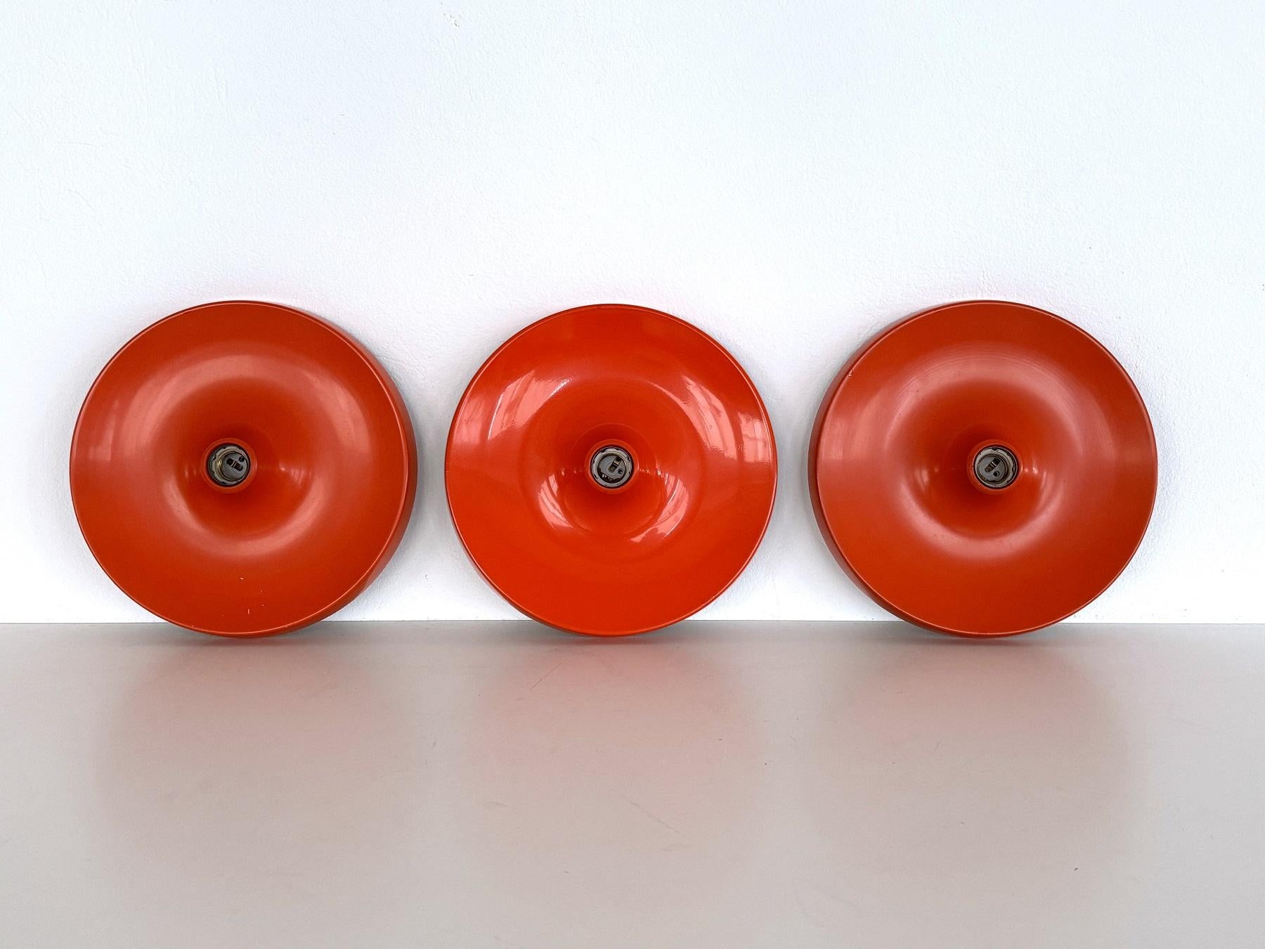German Set of 3 Disc Wall Sconce of Flush Mount Lights in the Charlotte Perriand Style For Sale