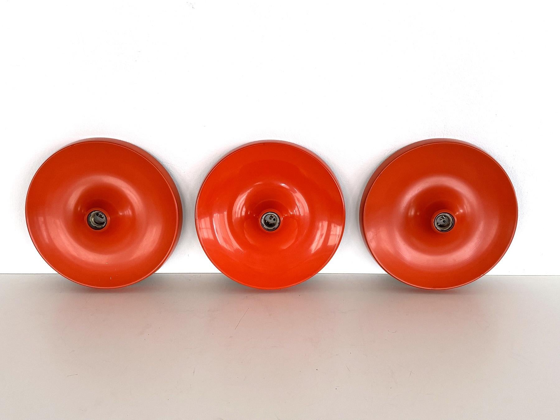 Varnished Set of 3 Disc Wall Sconce of Flush Mount Lights in the Charlotte Perriand Style For Sale