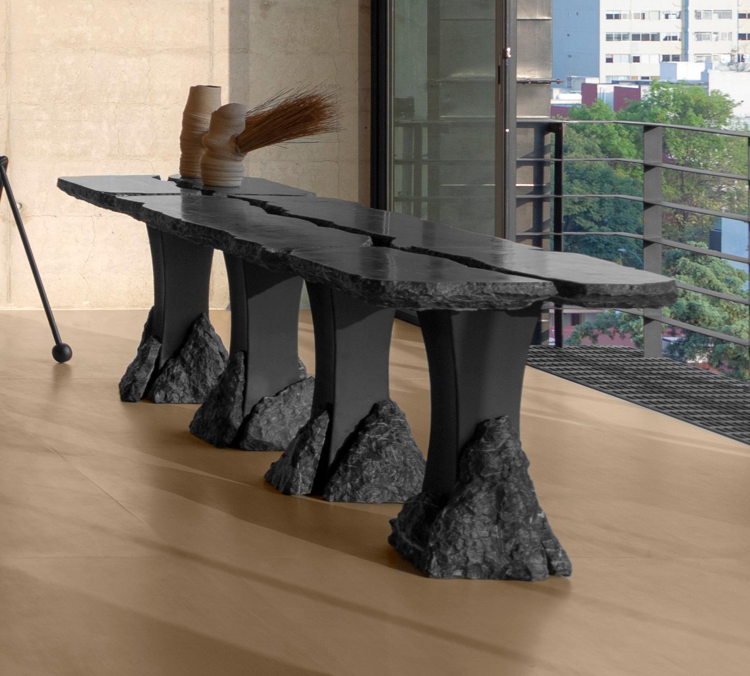 Set of 3 Divergente tables by Andres Monnier
One of a Kind.
Dimensions: D 100 x W 160 x H 70 cm.
Materials: black marble.

1 x Divergente Dos table
2 x Divergente Uno table

A divergent boundary occurs when two tectonic plates move away from