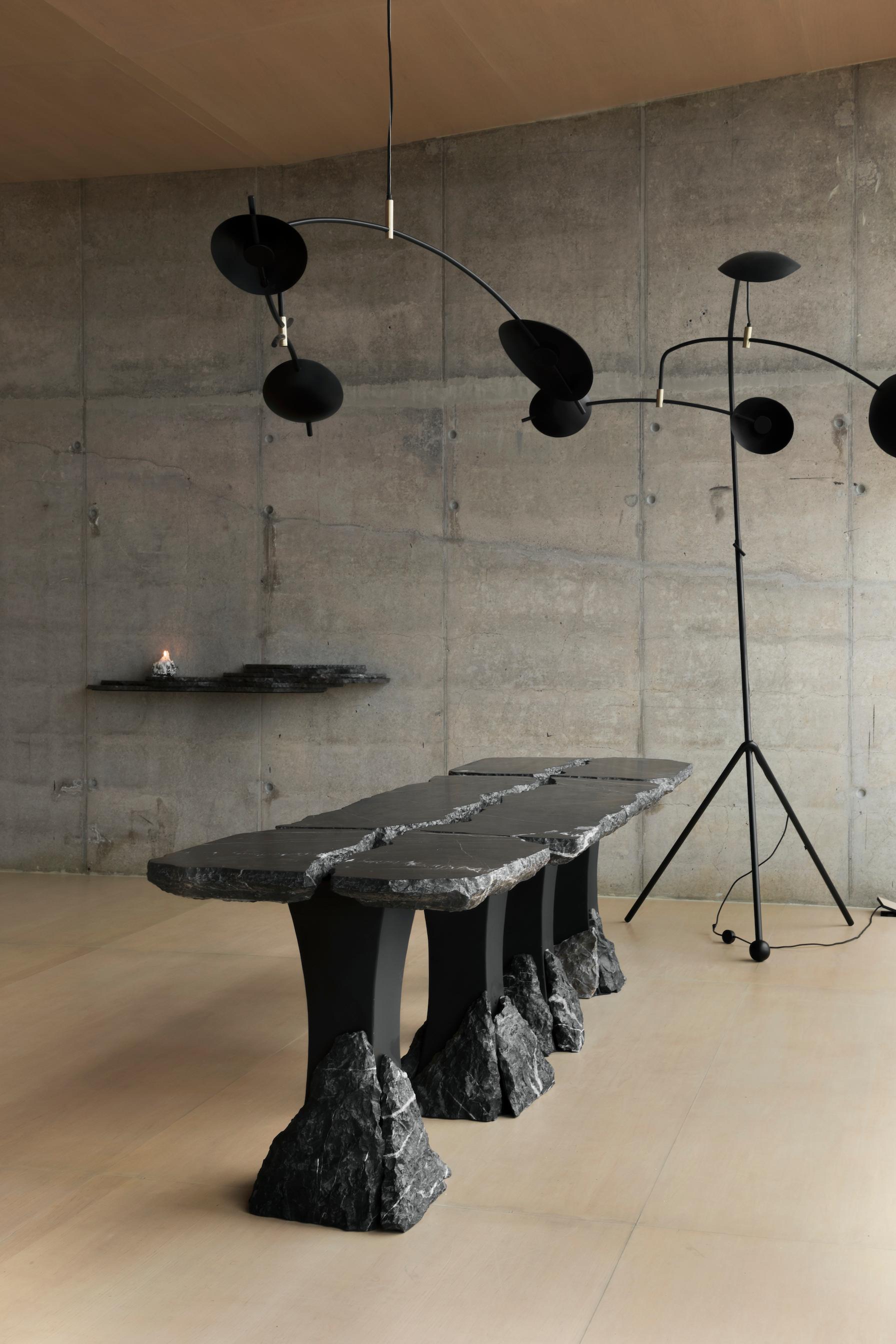 Contemporary Set of 3 Divergente Textured Black Marble Table with Split Top by Andres Monnier For Sale