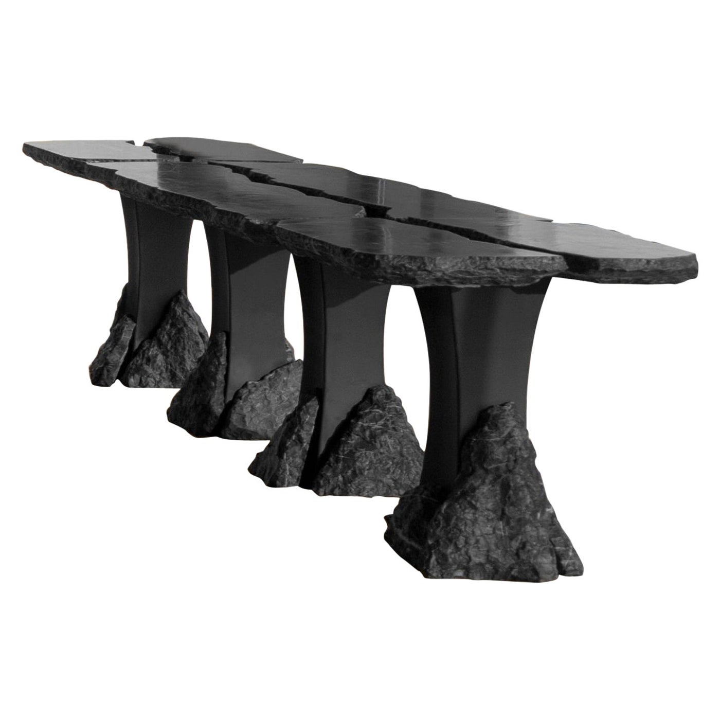 Set of 3 Divergente Textured Black Marble Table with Split Top by Andres Monnier