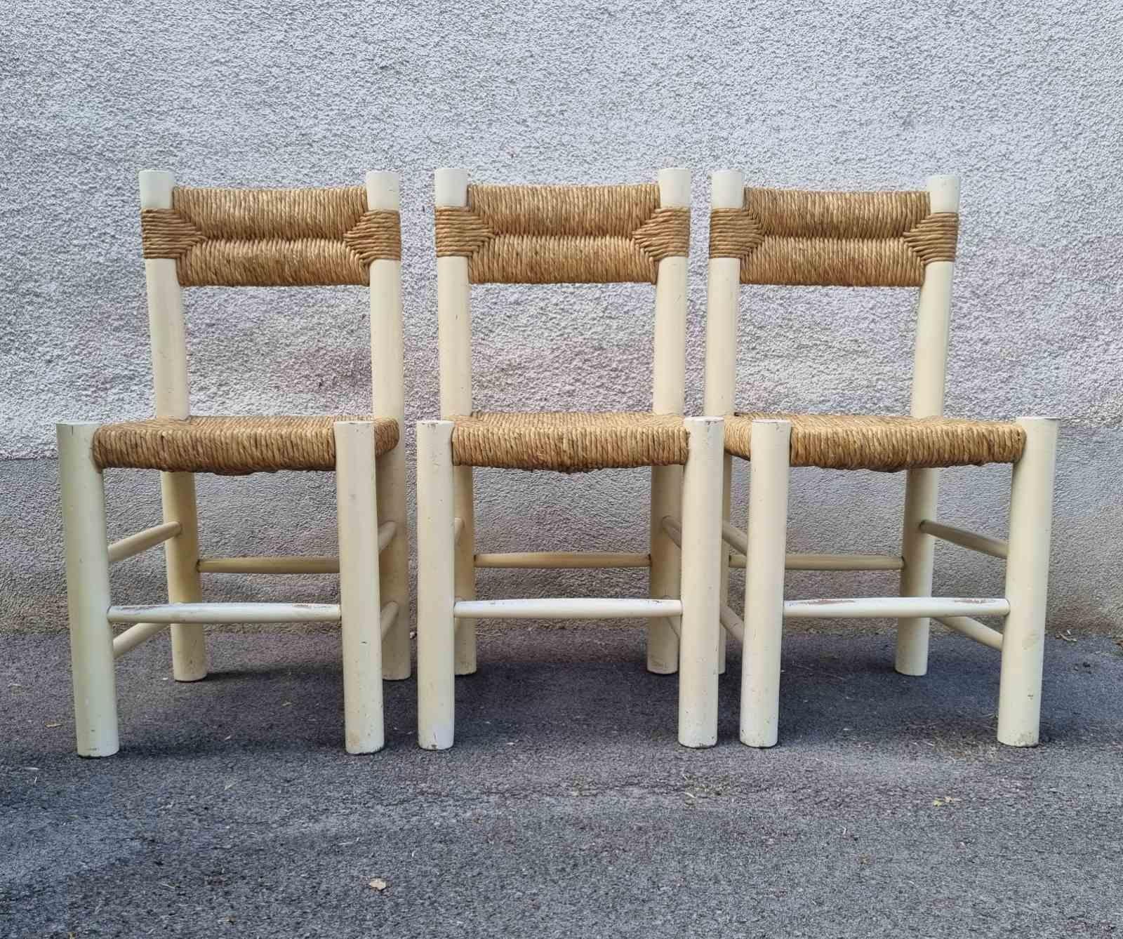 Set of 3 Dordogne Chairs by Charlotte Perriand for Sentou, France 60s en venta 4