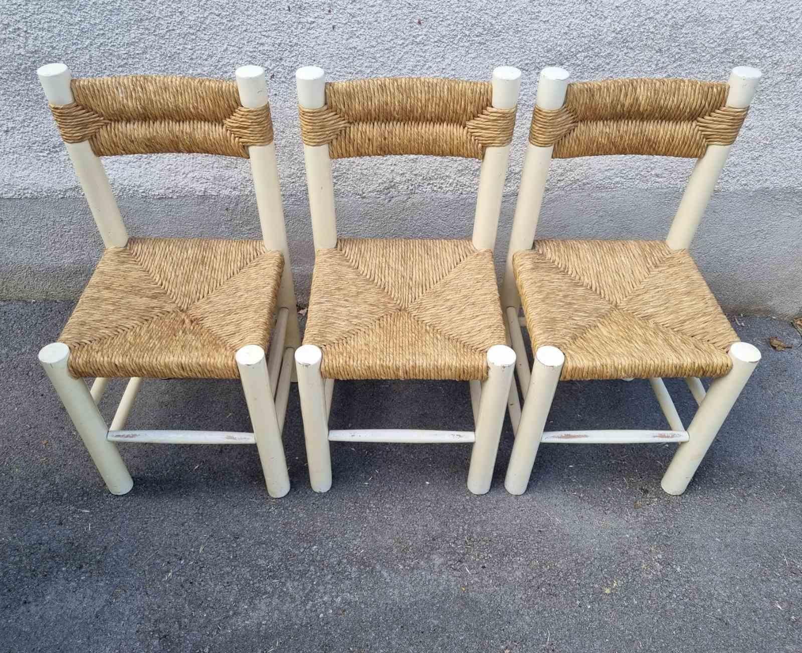 Set of 3 Dordogne Chairs by Charlotte Perriand for Sentou, France 60s en venta 5